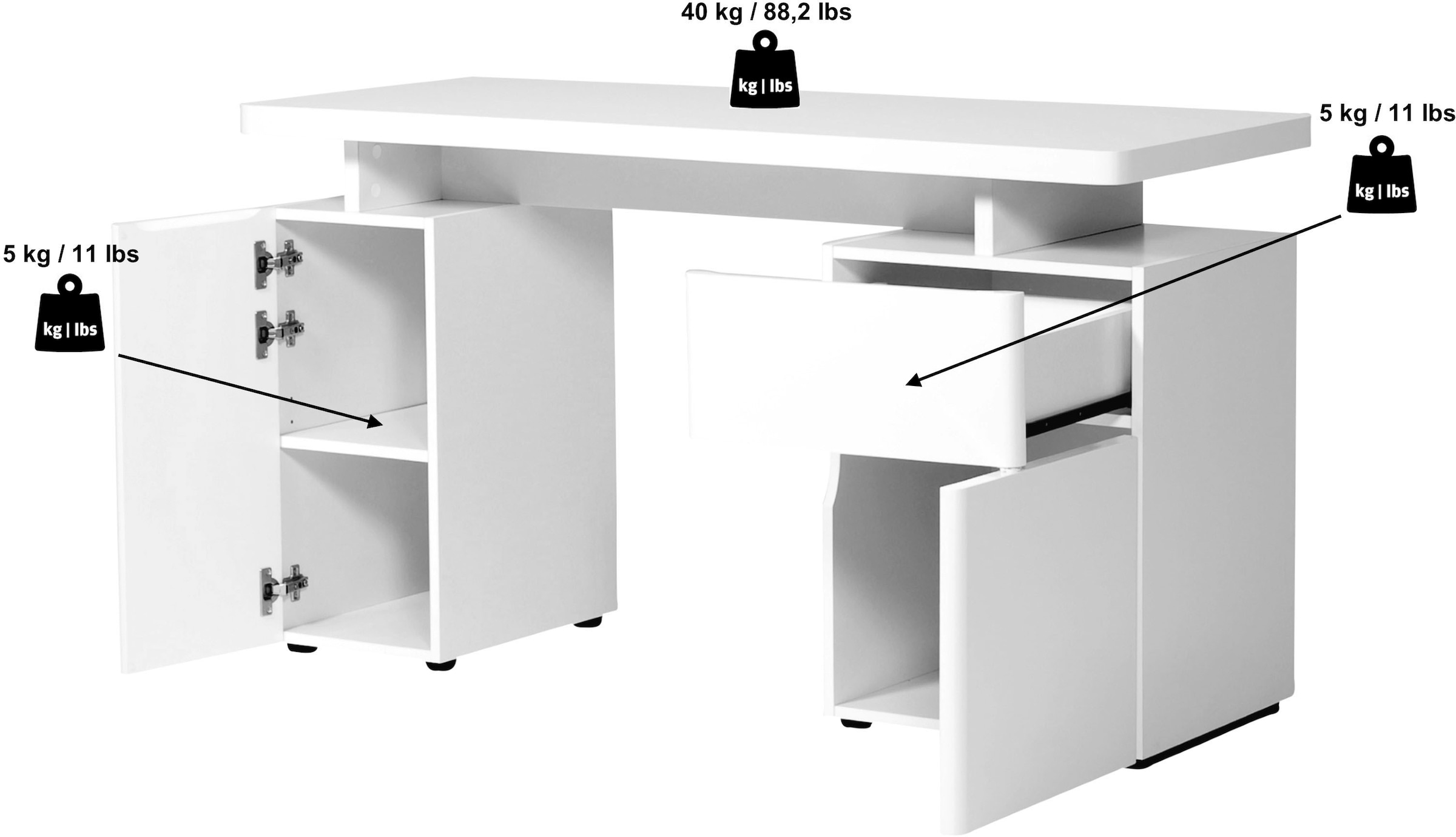 Jahnke Schreibtisch »CU-LIBRE 140«, (1 St.), Platzsparender Arbeitsplatz, mit 1 Schublade und 2 Türen, 135 cm