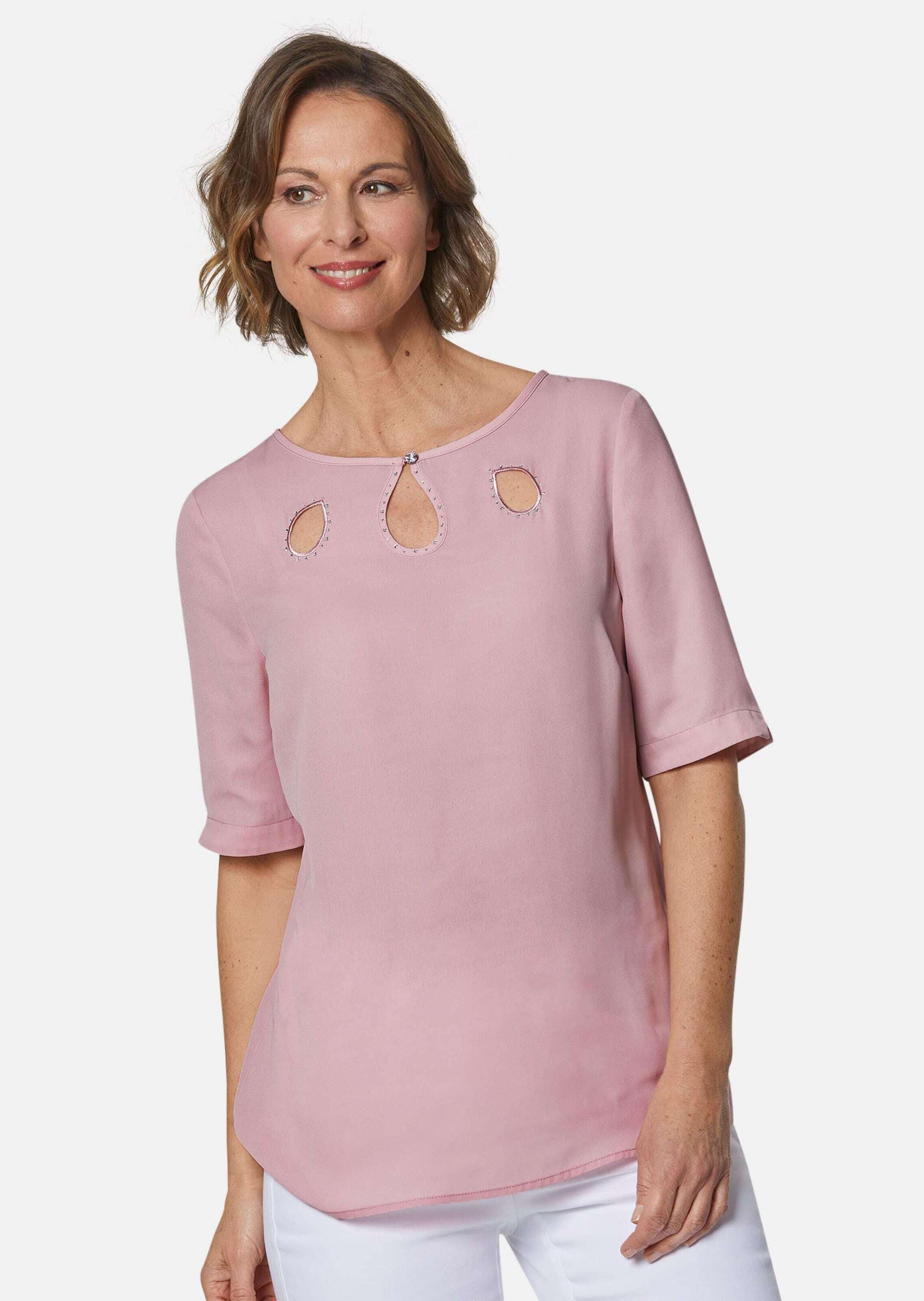 GOLDNER Kurzarmbluse »Feminine Bluse mit aufregender Ausschnittlösung«