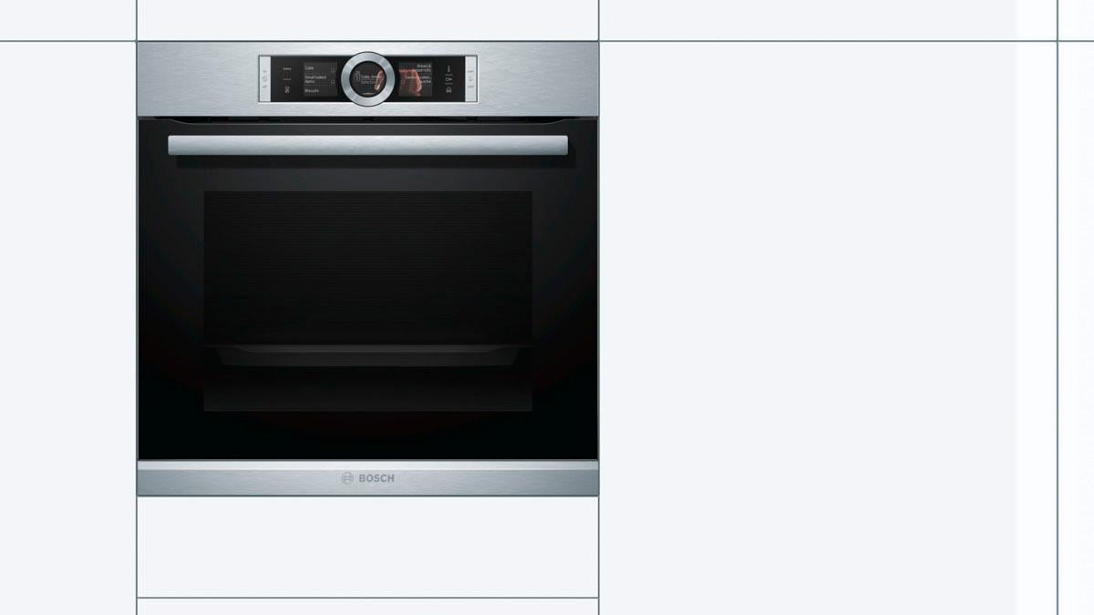 BOSCH Dampfbackofen »HSG636B«, Serie 8, mit Teleskopauszug nachrüstbar, ecoClean Direct, 4D-Heißluft-Eco-Ober-/Unterhitze Eco-Umluft-Infra-Grill-Großflächengrill-Kleinflächengrill-Pizzastufe-Sanftgaren-Vorwärmen-Warmhalten, mit Auftaufunktion