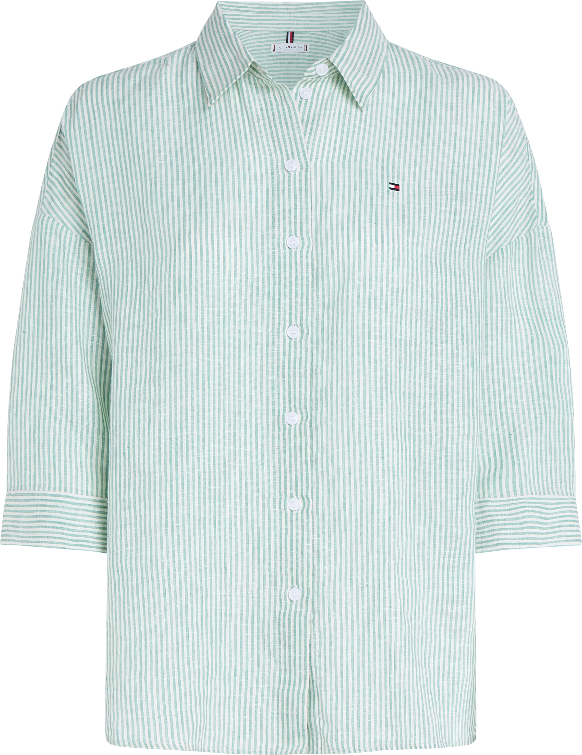 Tommy Hilfiger 3/4-Arm-Shirt »ESS LINEN LOOSE 3-4 SLEEVE SHIRT«, mit 3/4-Ärmel, Logostickerei,kühlendes Premium Leinen