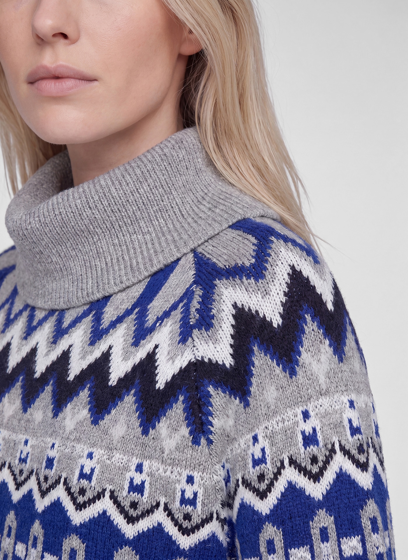 Rabe Strickpullover mit Norweger-Muster und Umlegekragen