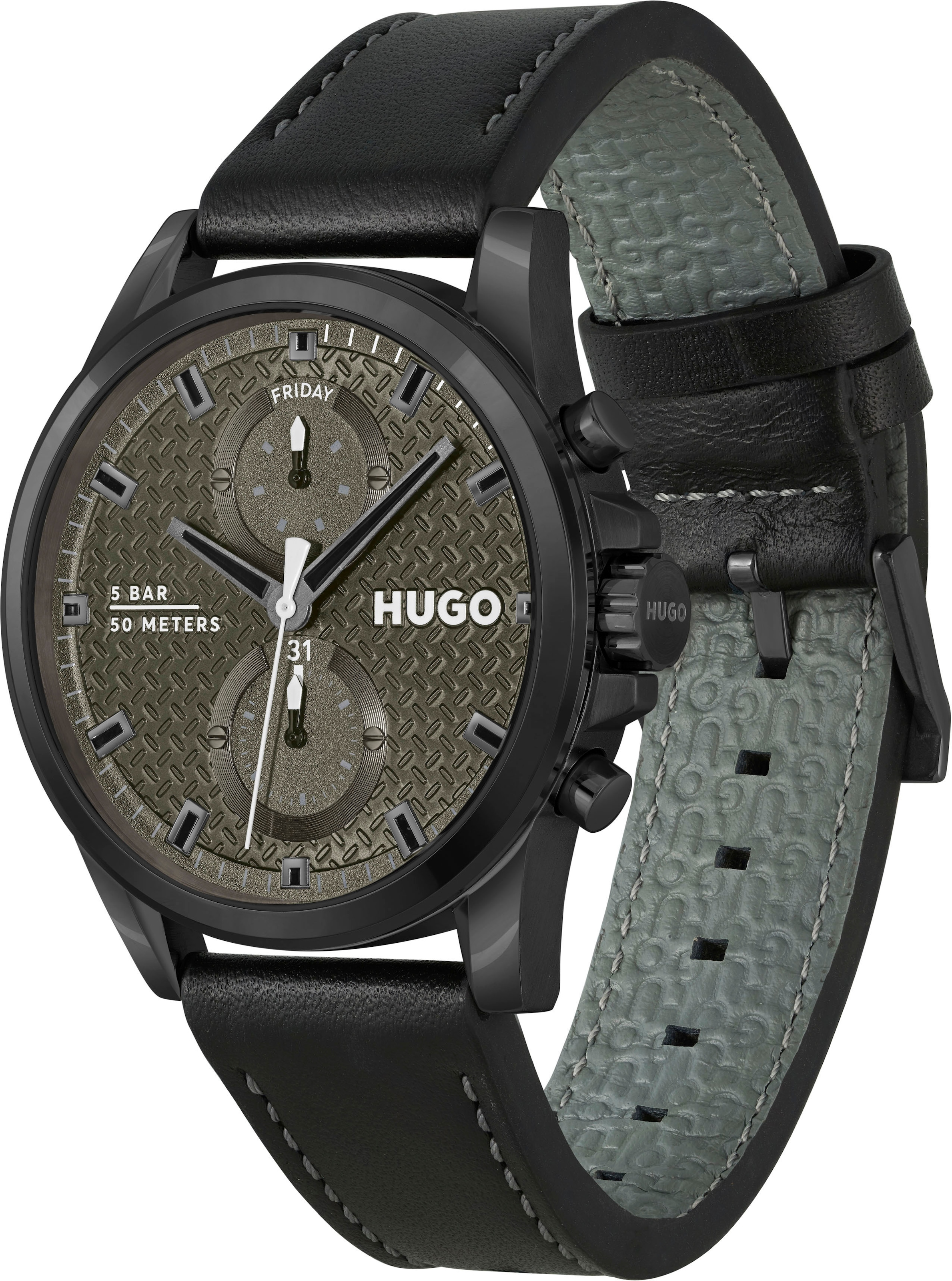 HUGO Multifunktionsuhr »#RUN, 1530313«, Quarzuhr, Armbanduhr, Herrenuhr, Datum mit Tag und Wochentag