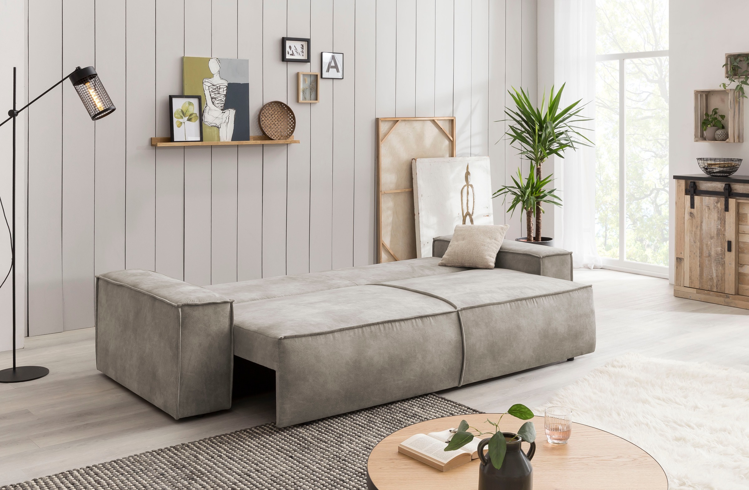 Home affaire 3-Sitzer »SHERWOOD Schlafsofa (257cm) Cord, Samtvelours, Vintage-Lederoptik«, Schlaffunktion mit Bettkasten (ca. 136/200cm)