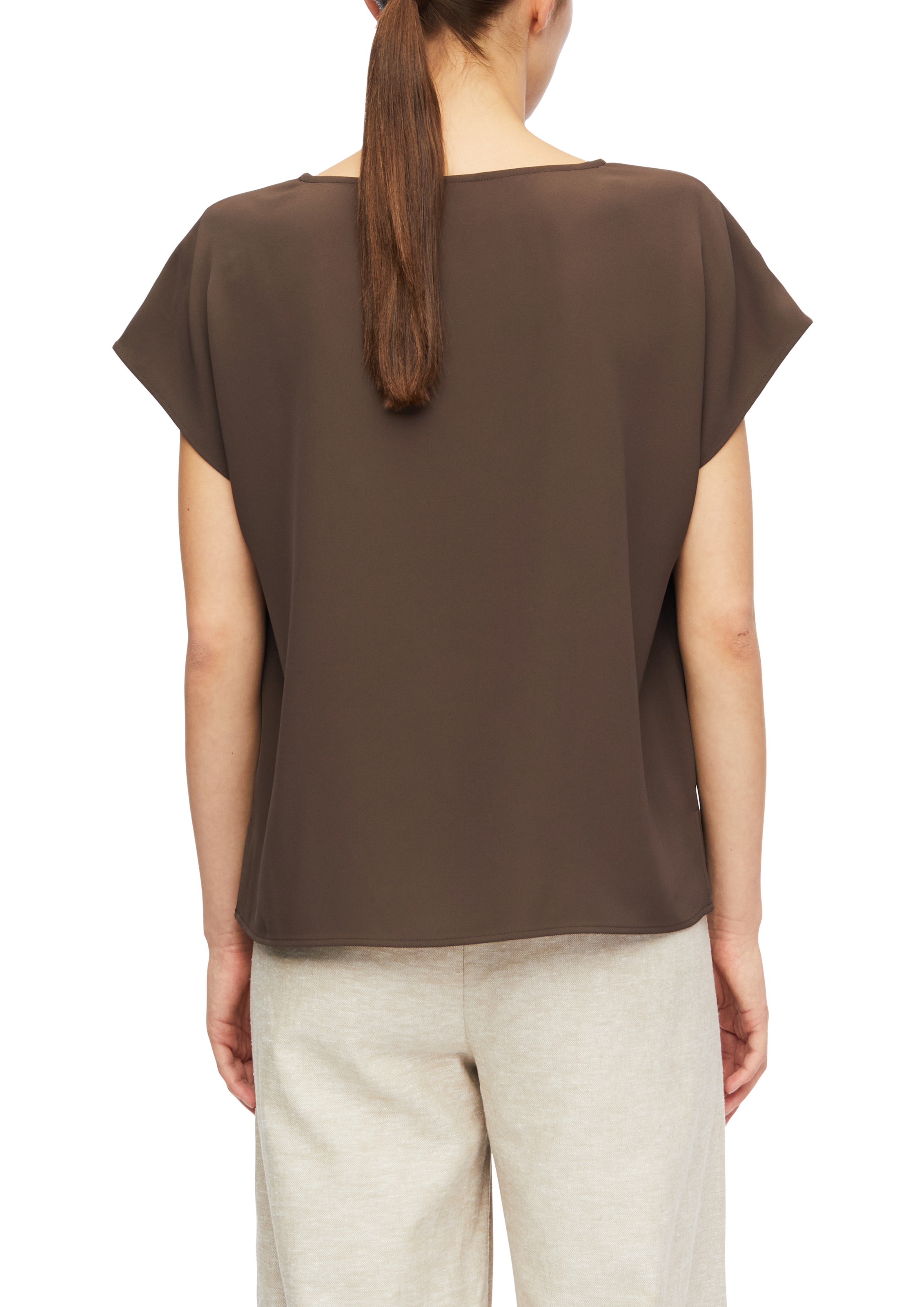 Comma Kurzarmbluse Sommerbluse - unifarben - mit Stretch