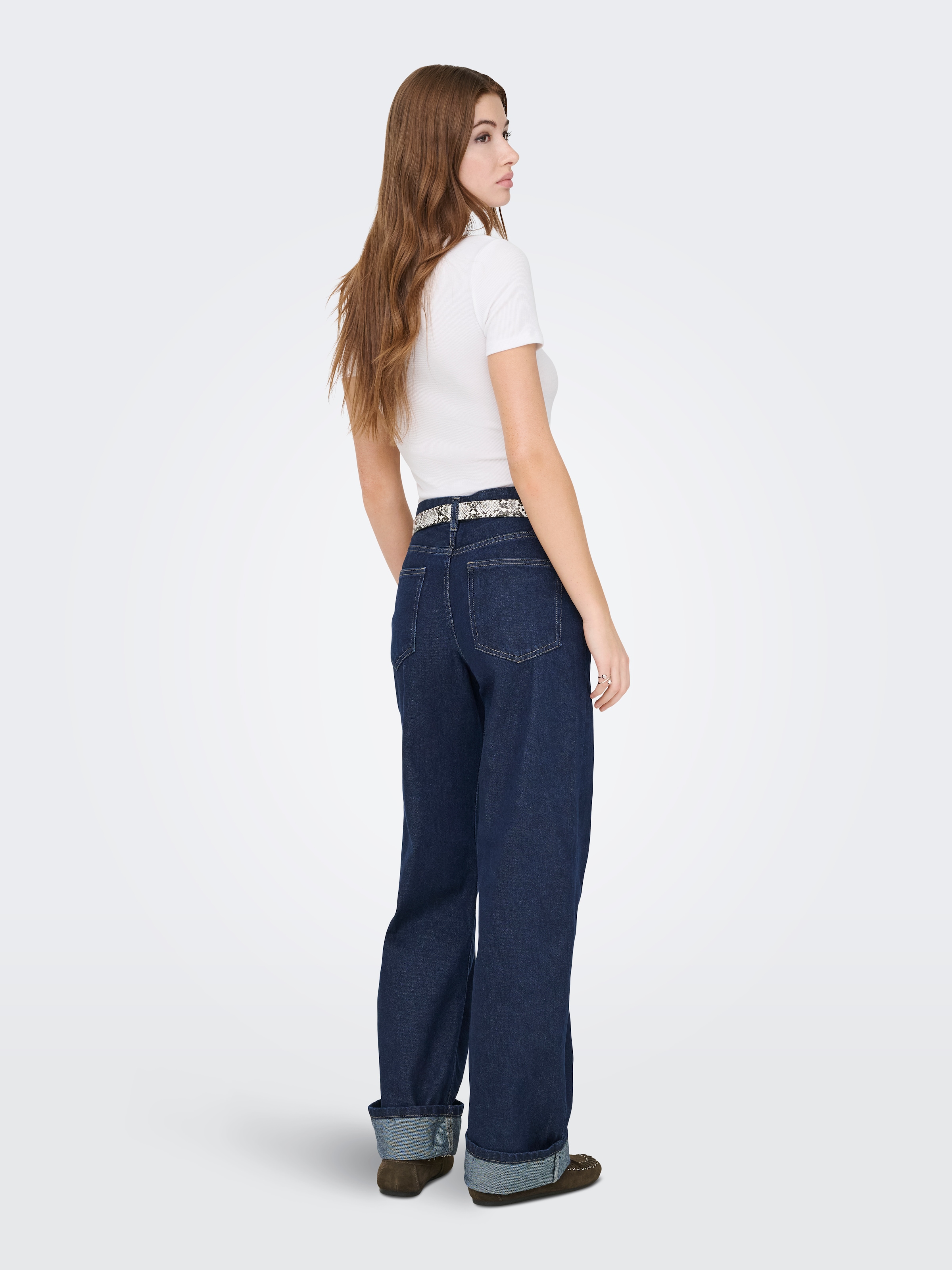 ONLY Weite Jeans »ONLELLA MW WIDE FOLDUP DNM TAI988« Baumwolle, regular waist, wide fit