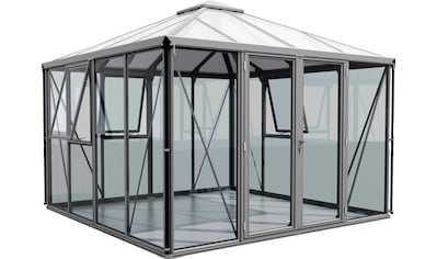 Gewächshaus »Minos ESG/HKP, schwarz«, Premium mit Pavillondach, 3 mm Sicherheitsglas,...