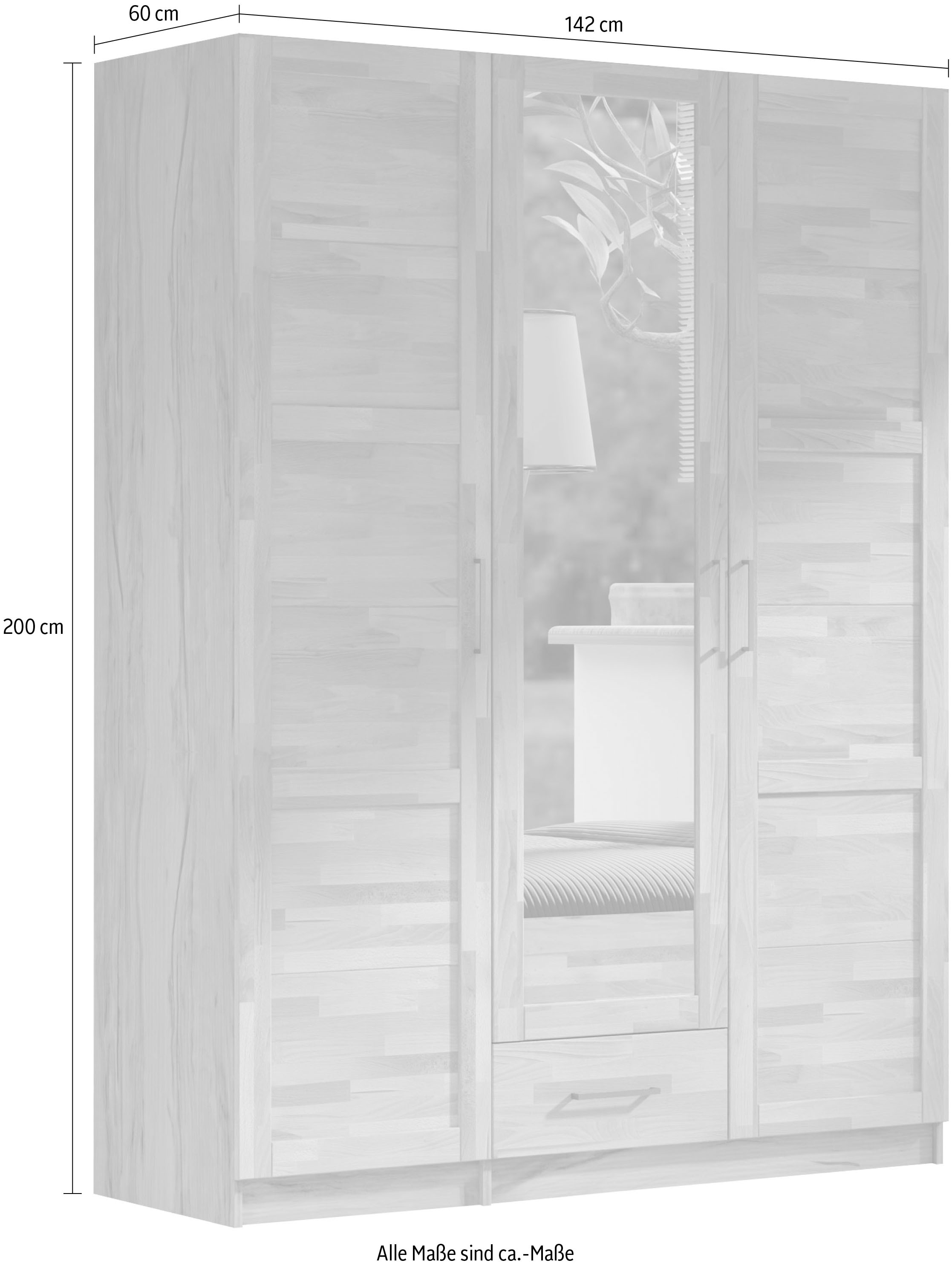 Home affaire Kleiderschrank »Sabrina, natürlicher Landhausstil, mit Innenausstattung«, Spiegel und Schubladen, teilmassiv,Buche oder Eiche, FSC-zertifiziert