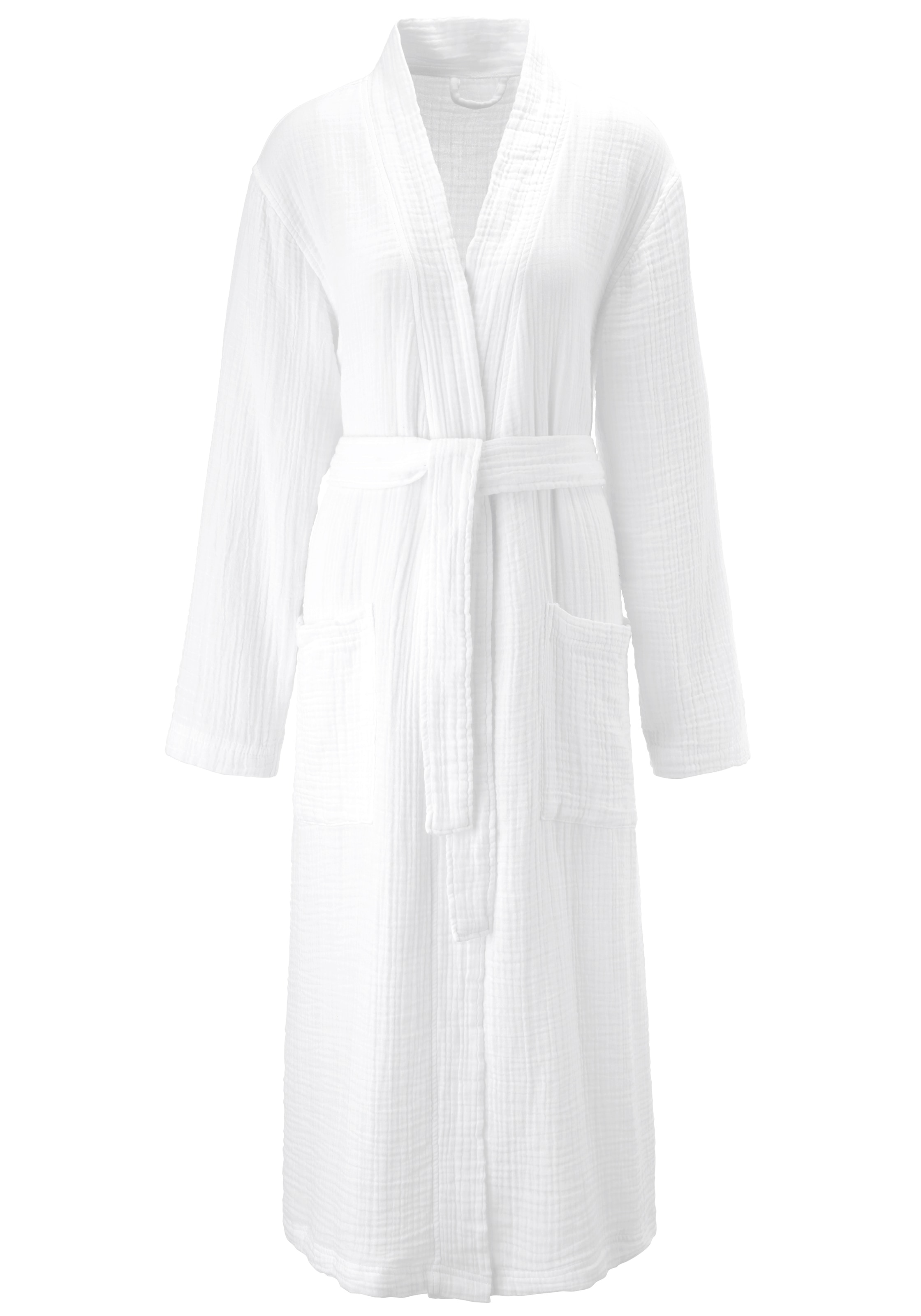 my home Bademantel »Juna Musselin, ideal für Sauna & Spa, Hotelbademantel, Morgenmantel« 1 Stk. tlg., modern, leichte Qualität, 100% Baumwolle
