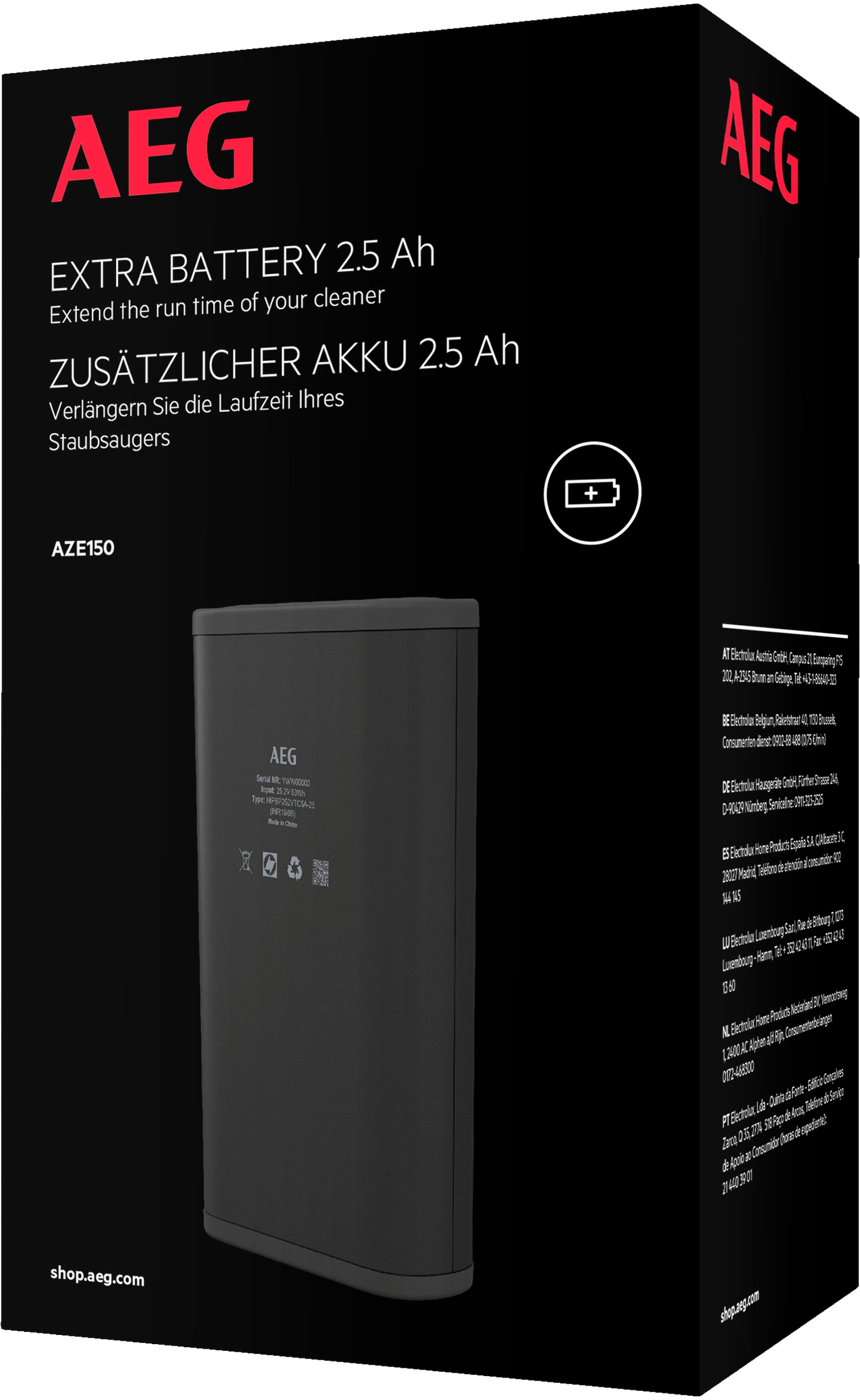 Aeg Akku »AZE150« 25,2 Ersatz-Akku für Laufzeitverlängerung in schwarz