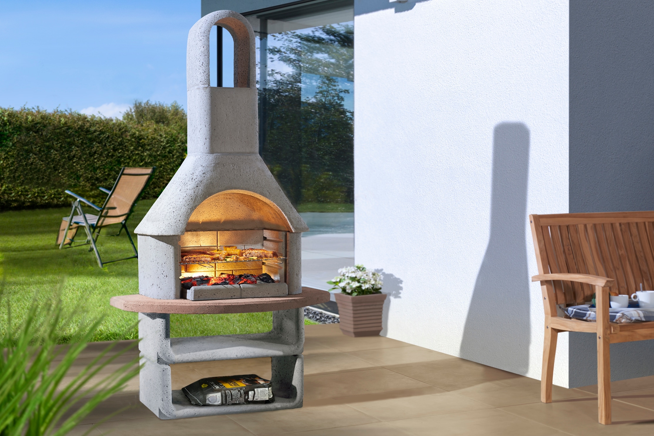 Buschbeck Grillkamin »Cortina« robuster Beton-Kamin mit Grillrost, BxTxH: 110x65x206 cm