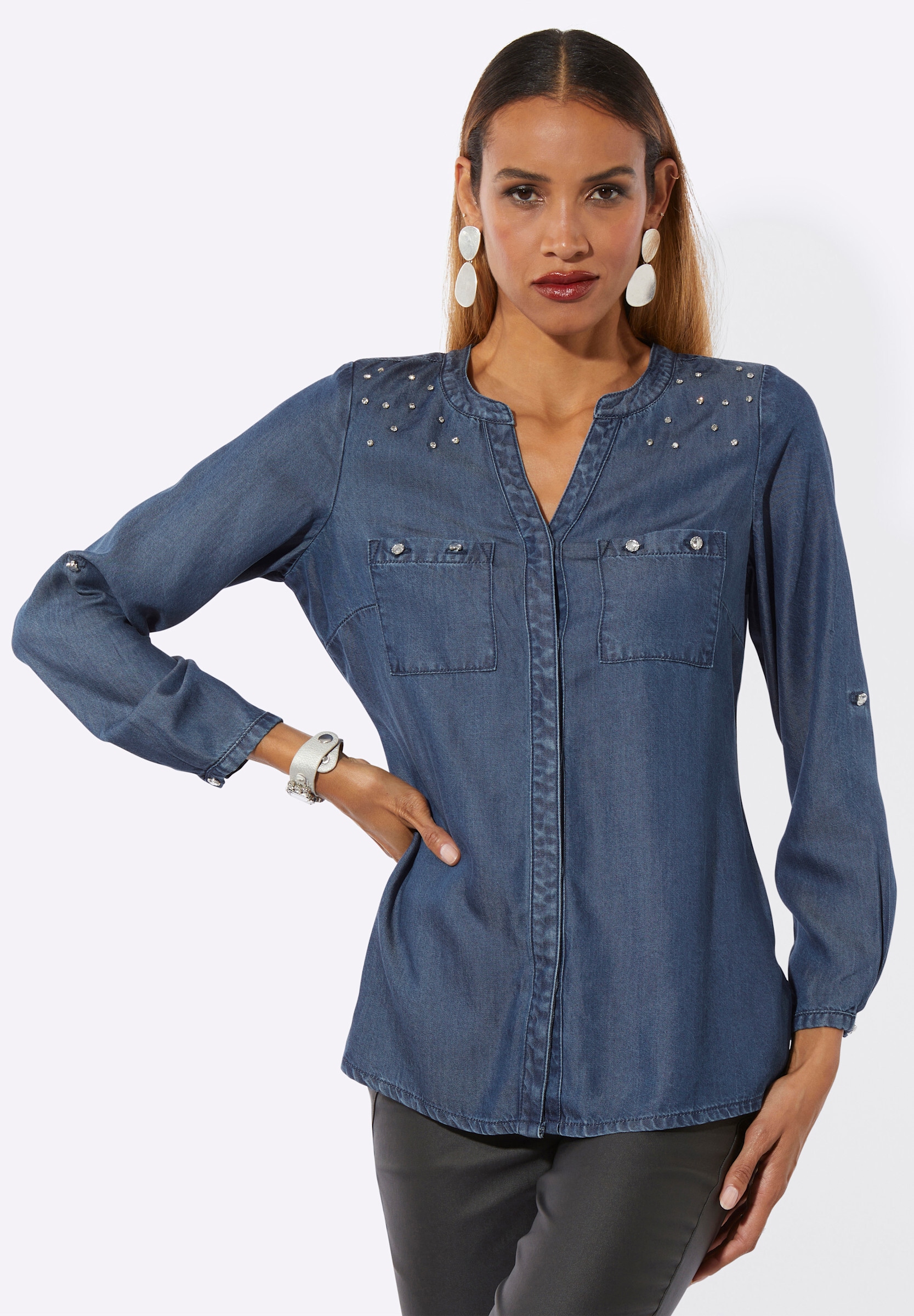 creation L Klassische Bluse »Lyocell-Jeansbluse Langarm-Bluse aus Lyocell«