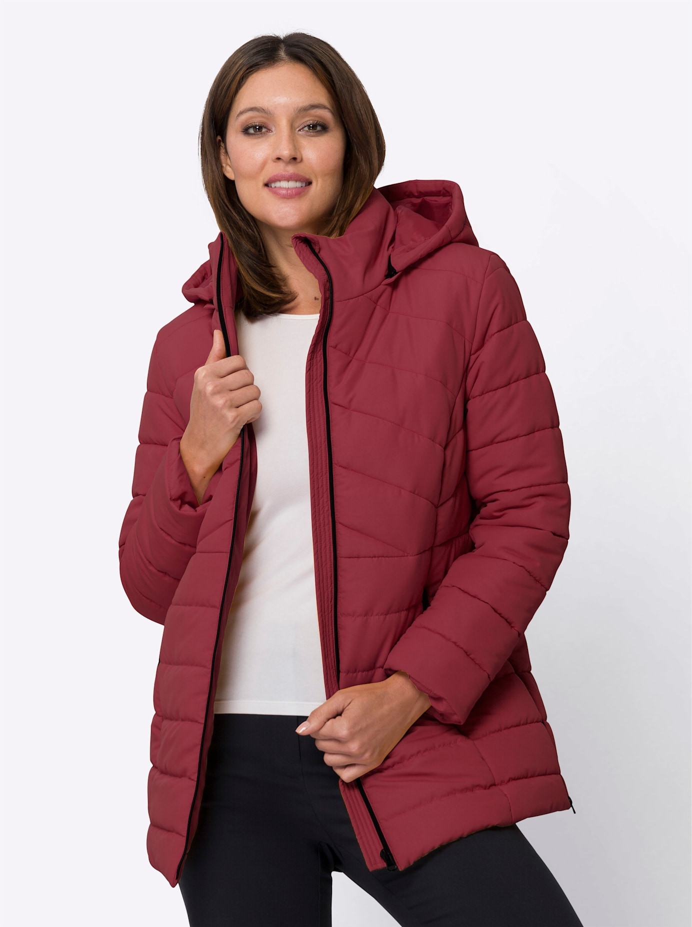 Classic Basics Damen Steppjacke mit Kapuze in rot, Größe 50