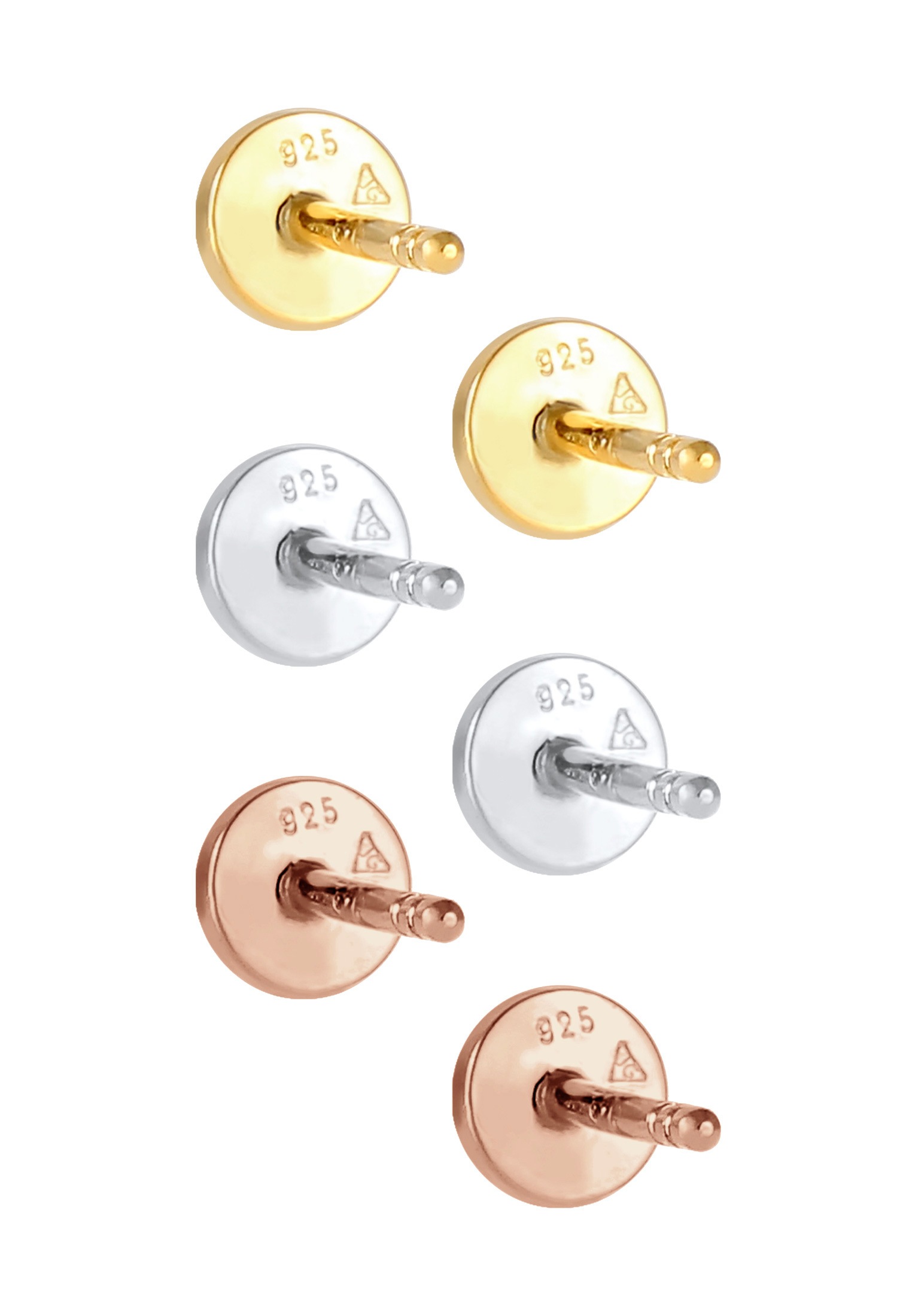 Elli Ohrstecker-Set »Ohrringe Rund Tricolor (Set, 6tlg.) 925 Silber vergoldet«