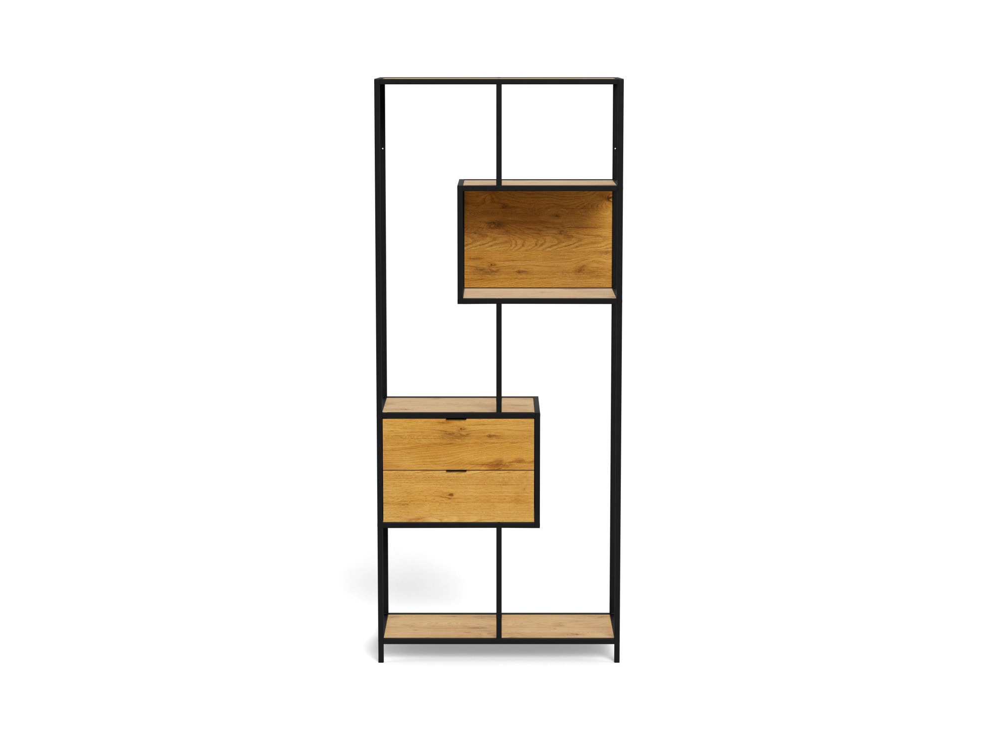 ACTONA GROUP Regal »Seaford, Standregal, Regal, Raumteiler« 77x35x185 cm,  schwarzer Stahlrahmen, 2 Schubladen, Wendemodul, Breite 77 cm