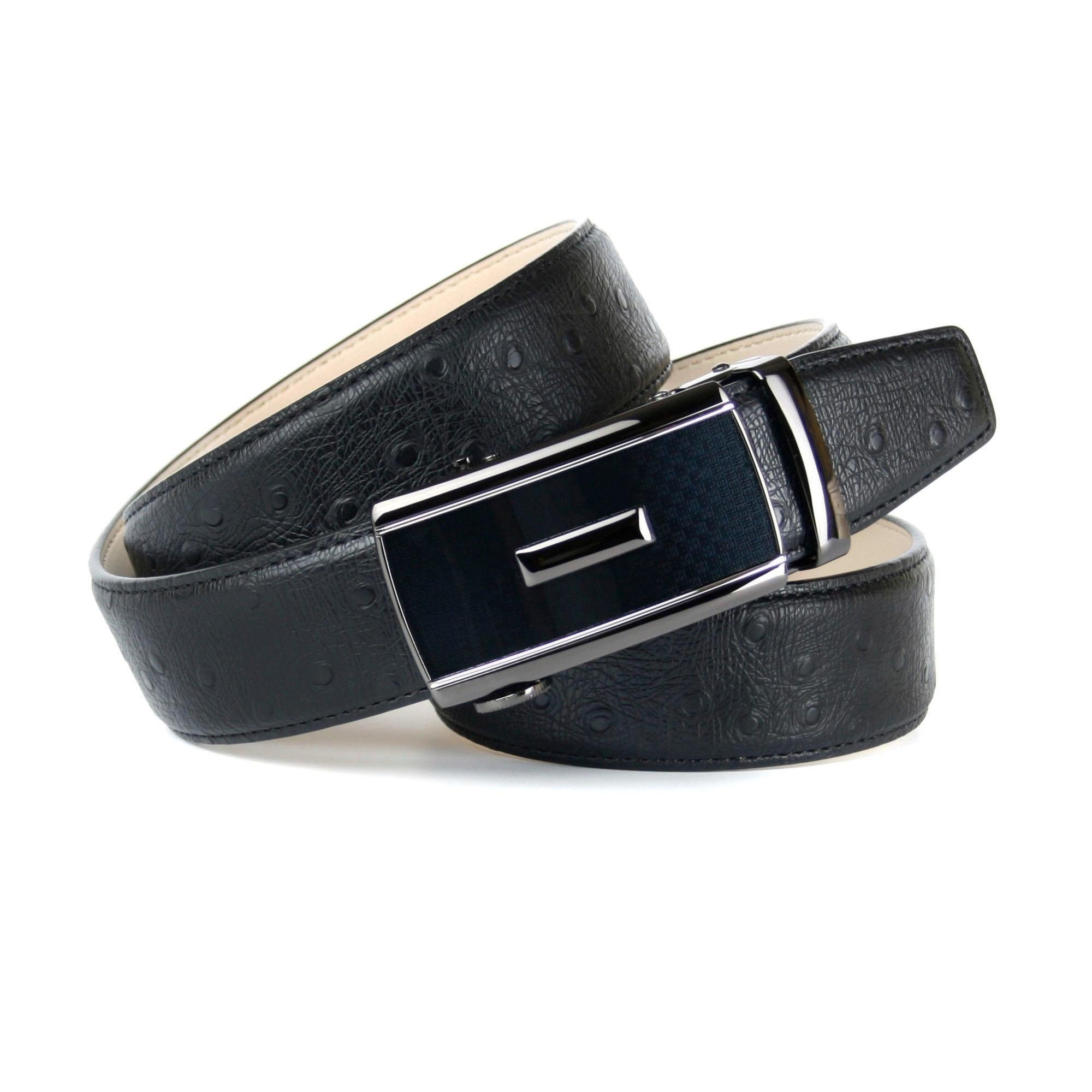 Anthoni Crown Herren Ledergürtel mit Straußen-Prägung in schwarz, Größe 90