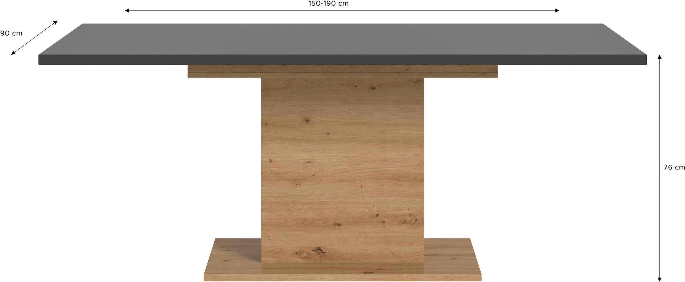 INOSIGN Esstisch »Motus, ausziehbar 150 -190 cm, inklusive 40 cm Einlegeplatte«, (Set, 1 St.), Säulengestell mit Bodenplatte, Tisch, Küchentisch, Esszimmer, Küche