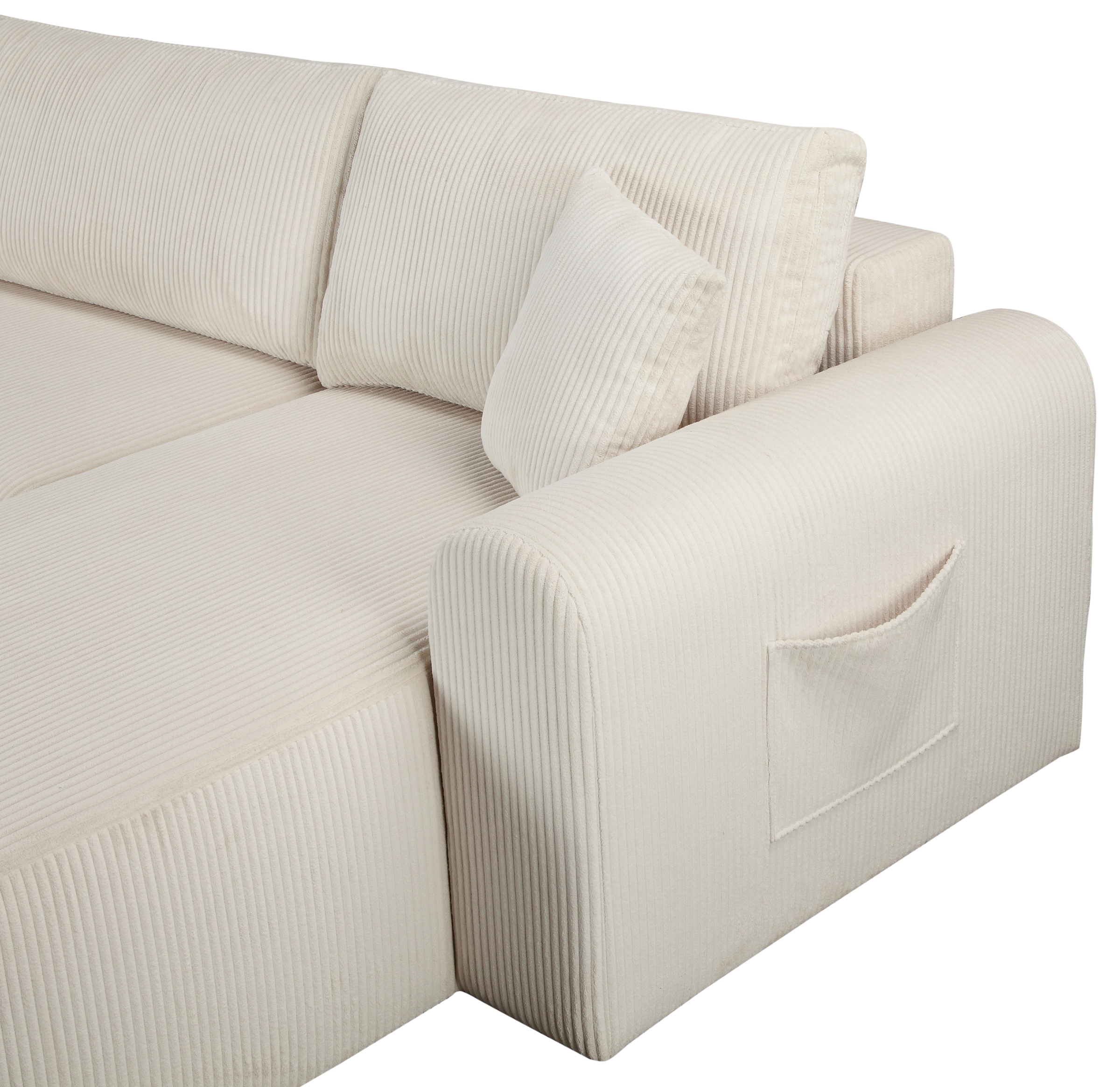 OTTO home Wohnlandschaft »JONAA, 311 cm, U-Form, Schlafsofa, Boxspringfederung, Cord u. Struktur« 133/270cm, Bettkasten, Seitentaschen, Cord und Struktur