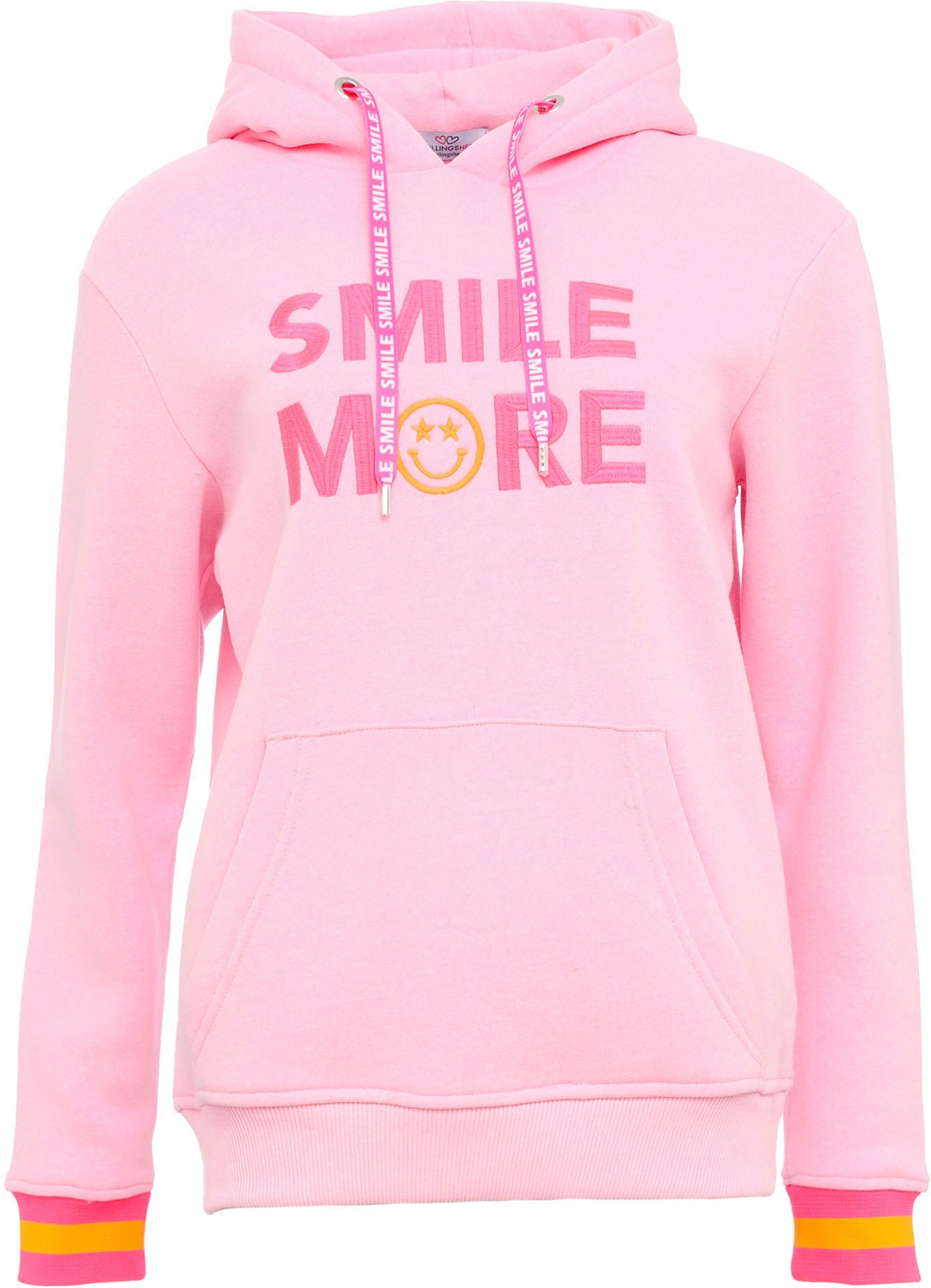 Zwillingsherz Hoodie »"Smile More"«, Neonbündchen, Kapuze, Langarm, Bänder mit Schrifzug, Kängurutasche