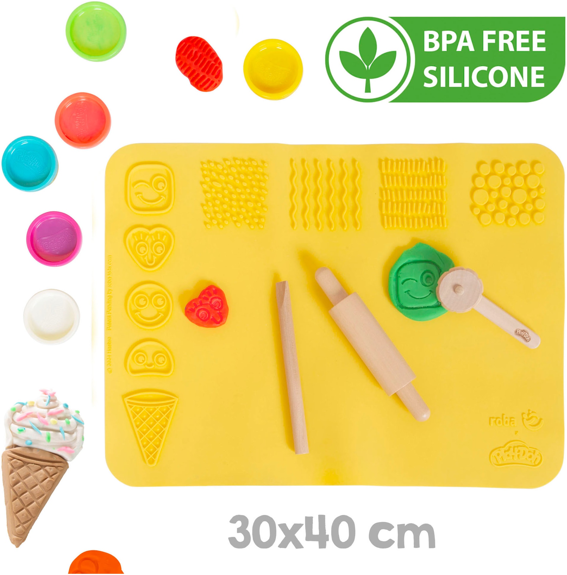 roba® Kindersitzgruppe »Play-Doh Schulpult«, (Set), inkl. 3D-Kreativmatte, 6 Knetdosen, Schürze