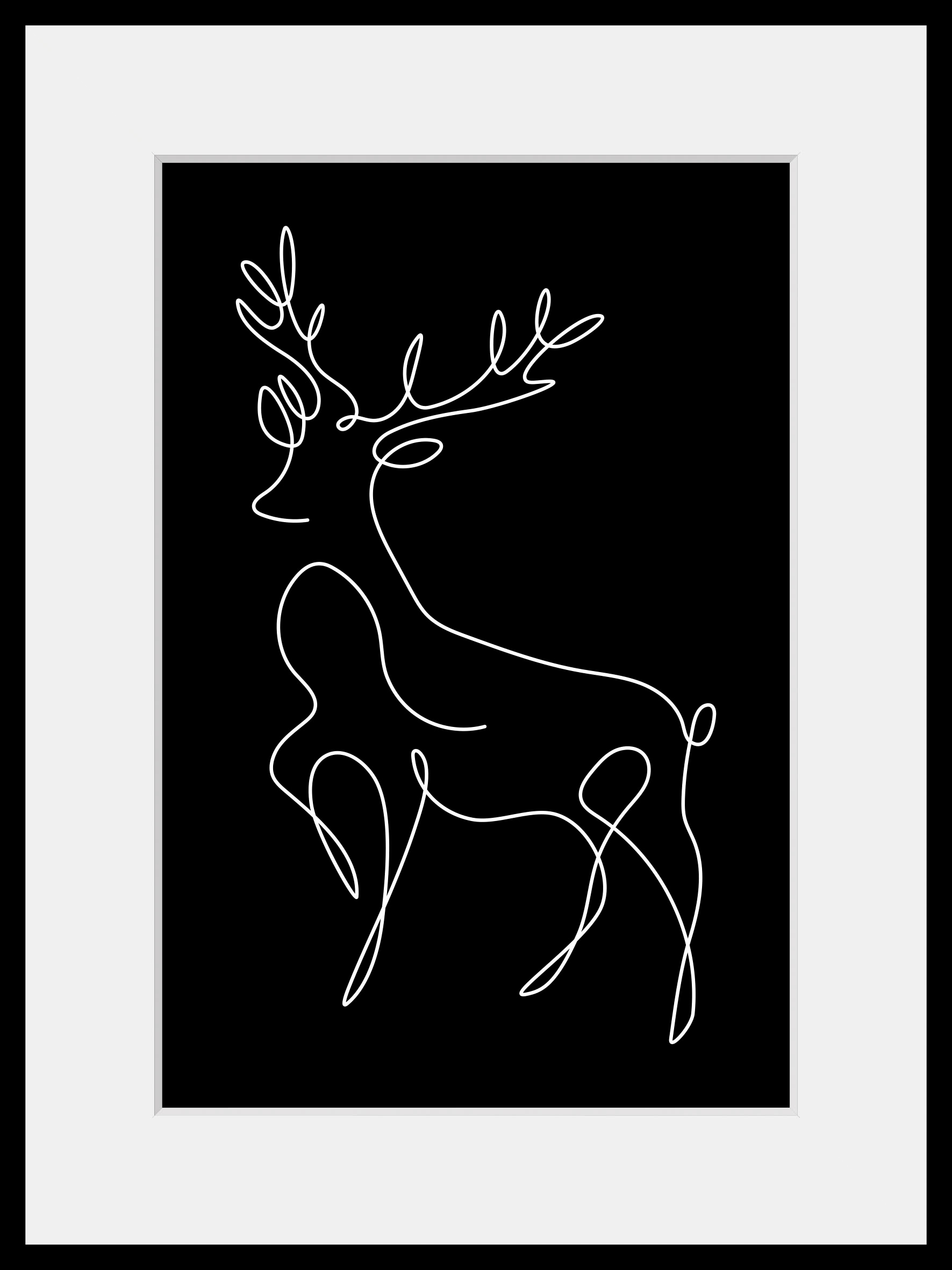 queence Bild »Walter«, Hirsch-Hirschbilder-Schwarz-Weiß-Kunst, (1 St.), HD Premium Poster-Druck inkl. Holzrahmen