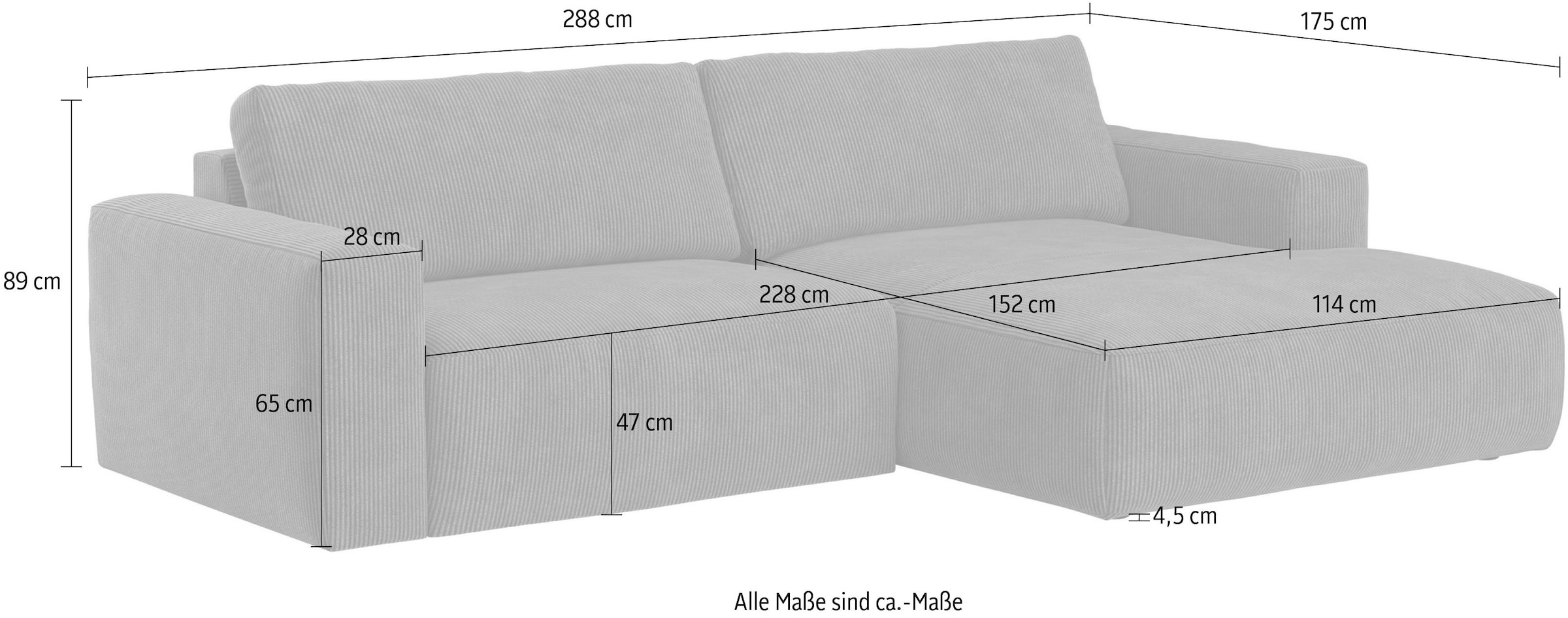 COTTA Ecksofa »Lasso L-Form, XL-Sofa«, mit breiter Recamiere im trendigen Cord oder angenehmen Strukturstoff