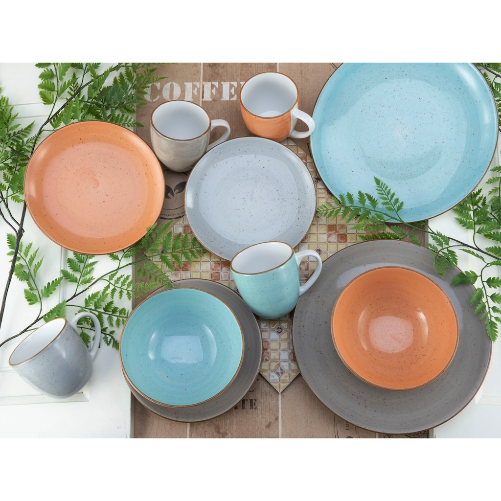 CreaTable Kombiservice »Geschirr-Set VINTAGE NATURE«, (Set, 16 tlg., Kaffeeservice und Tafelservice im Set, für 4 Personen)