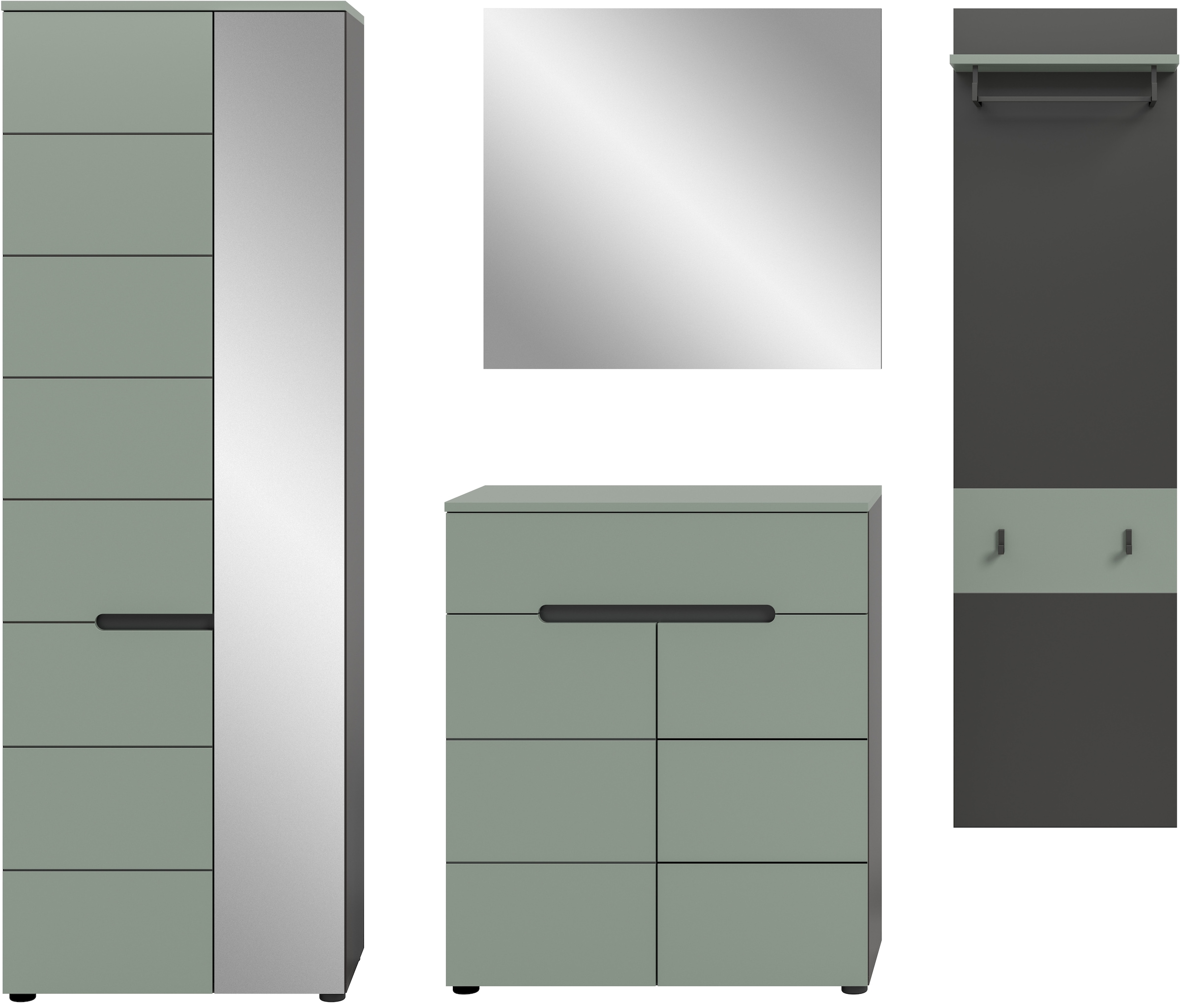 INOSIGN Garderoben-Set »REHAT, TOPSELLER!, 4-teilig, Breite 220 cm, individuell erweiterbar« Set, bestehend aus: Garderobenschrank, Kommode, Spiegel & Garderobenpaneel, 4 Stk. tlg.