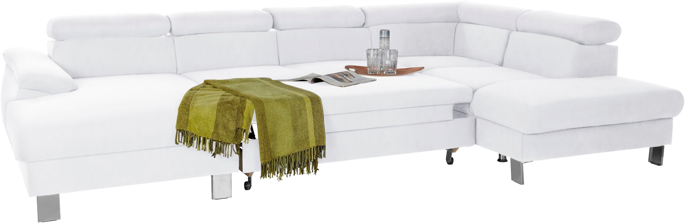 COTTA Polstergarnitur »Komaris U-Form, B: 320 bzw. 100 cm (Set: Wohnlandschaft & Hocker)«, (Set), mit Kopfteilverstellung, optional Bettfunktion, Bettkasten & Licht