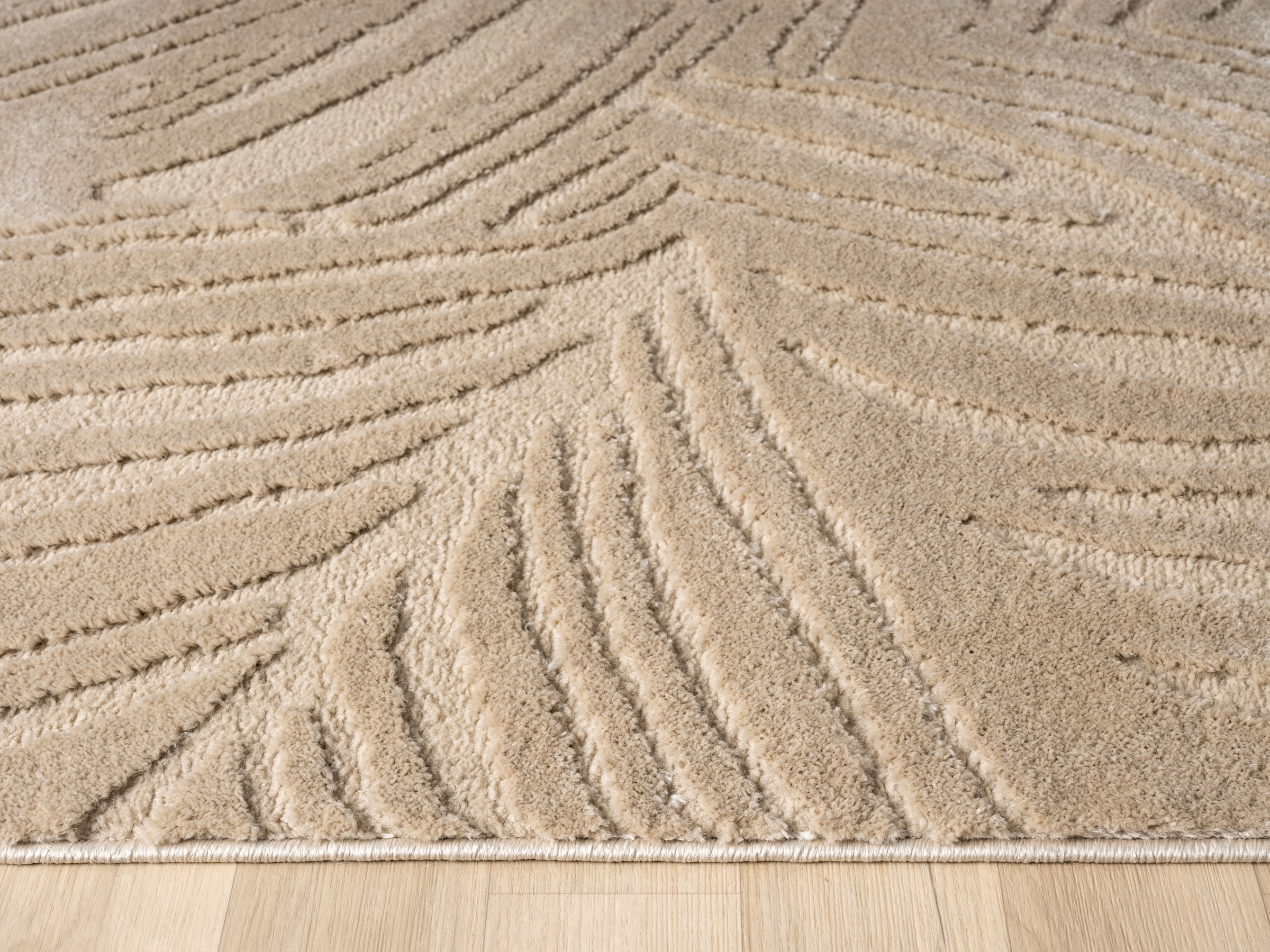 OTTO home Teppich »Samia, Hoch-Tief-Struktur« rechteckig 19 mm Höhe leichter Glanz, Floral, Blätter, Modern, Wohnzimmer, Schlafzimmer