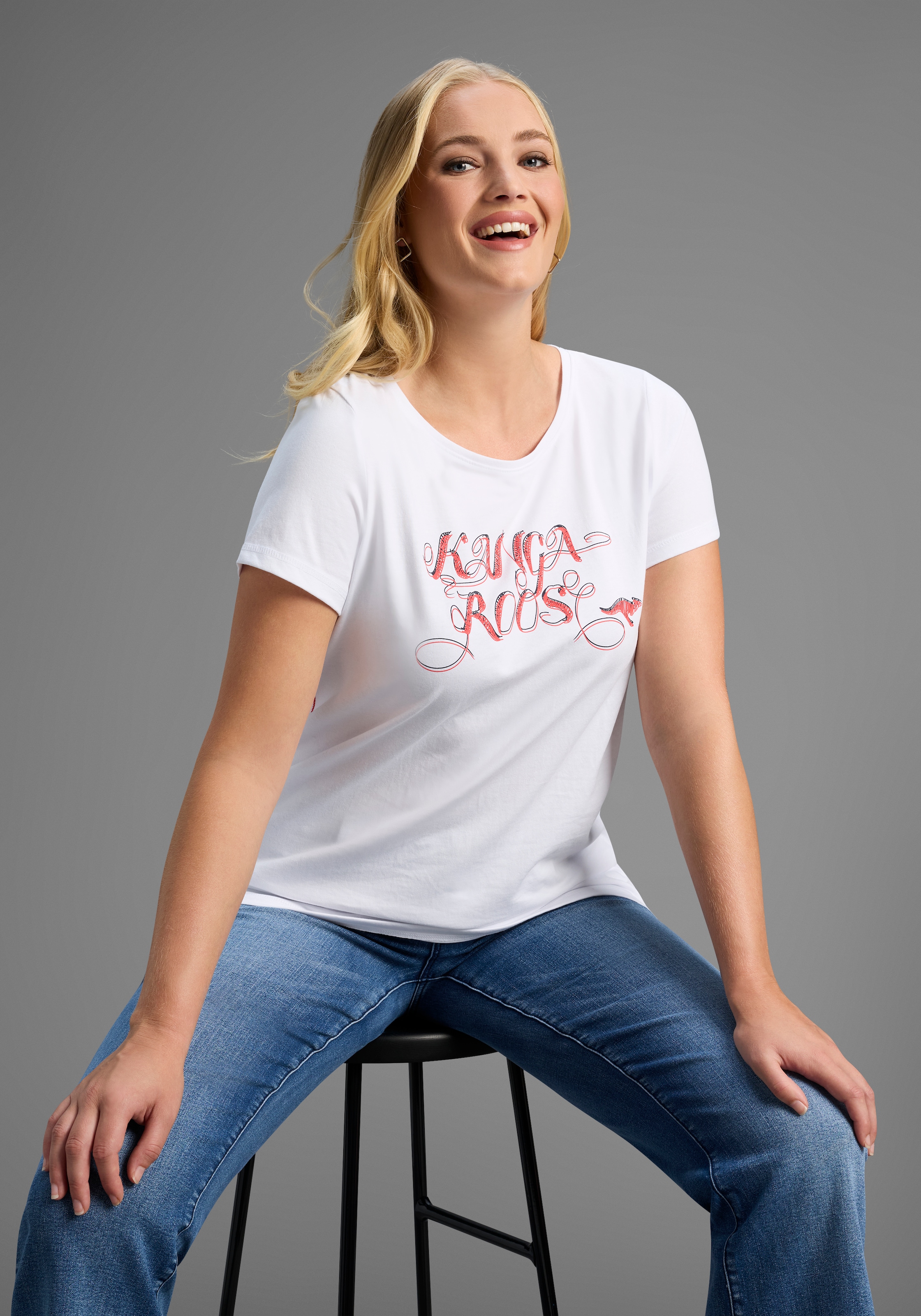 KangaROOS Longshirt, (Packung, 2 tlg., 2er-Pack), Kurzarm, figurumschmeichelnde Passform, große Größen