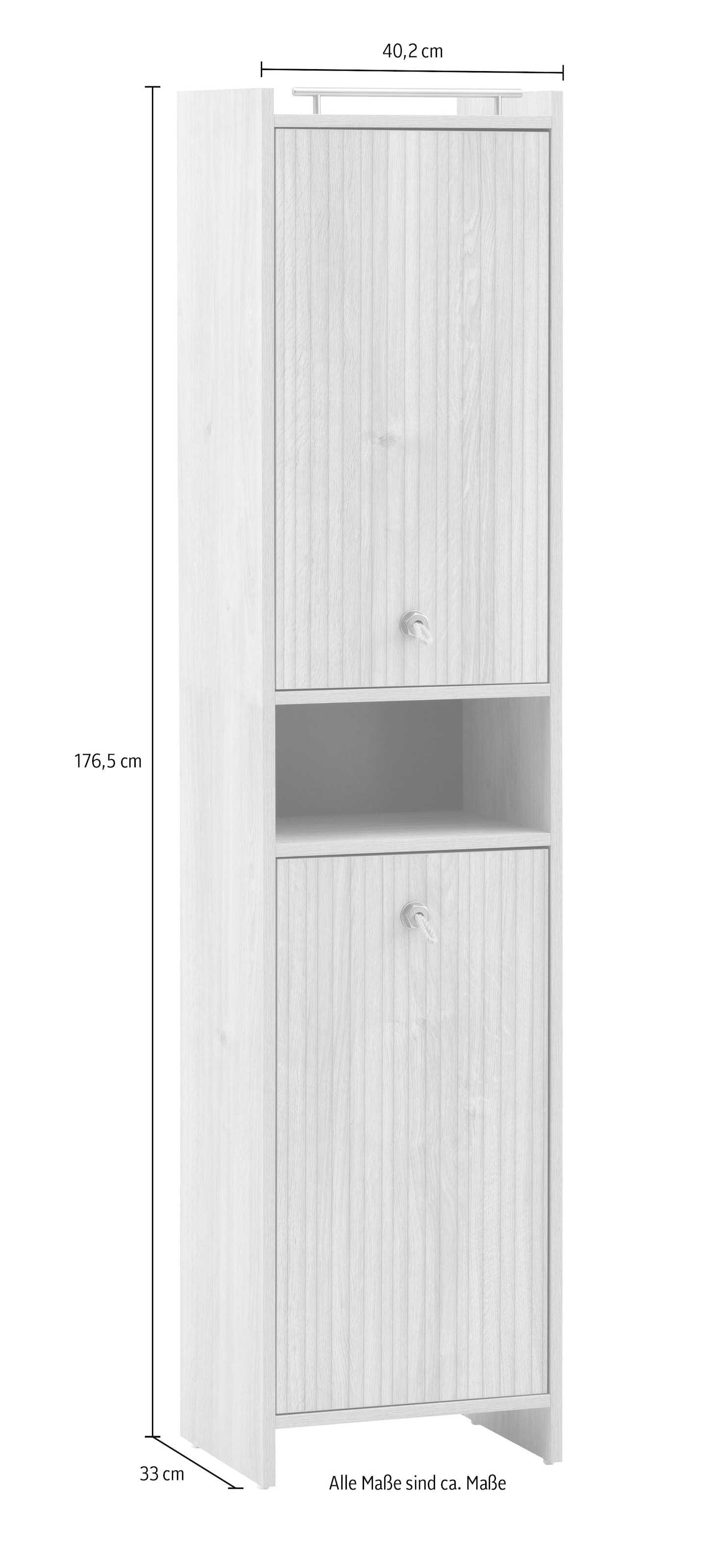 Schildmeyer Hochschrank »SONDERBY, 2 Türen & 1 offenes Fach, Höhe 176,5 cm, MADE IN GERMANY« 1 Stk. tlg. Seilgriffe im maritimen Look, MADE IN GERMANY
