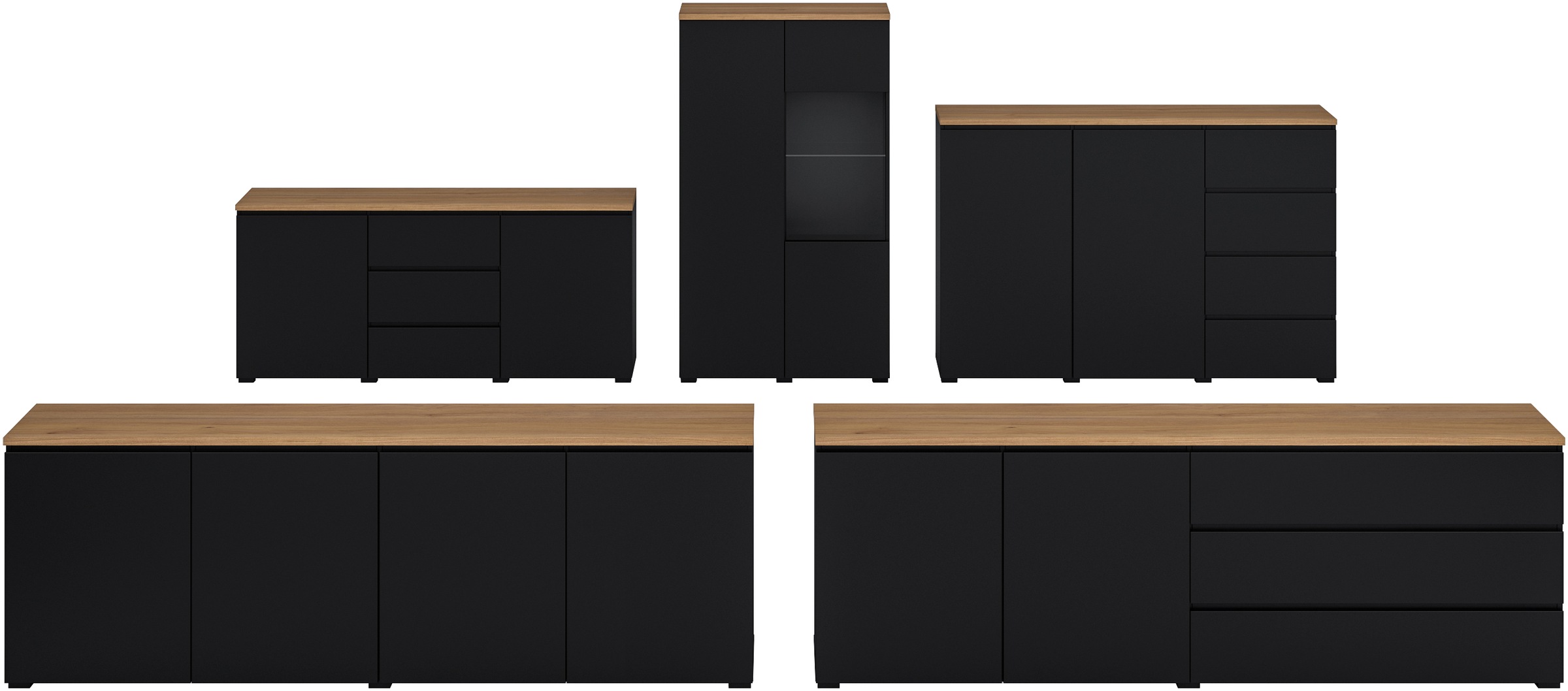 OTTO home Sideboard »Modo, Breite 200 cm, moderne grifflose Kommode 2Türen/3 SK« Schubladenkommode mit viel Stauraum, Einlegeböden verstellbar
