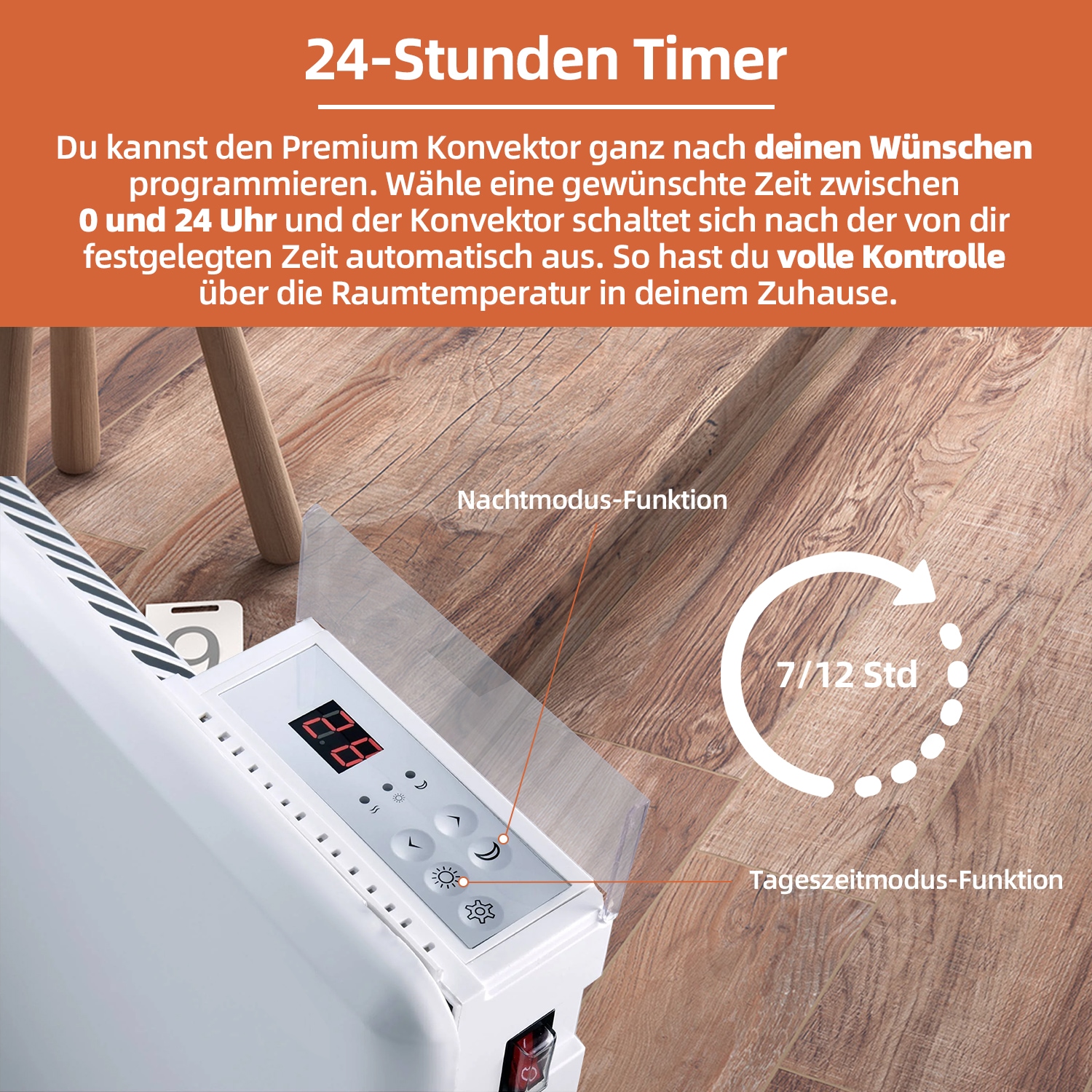SHX Konvektor, 2000 W, Display, Timer, Wandmontage möglich