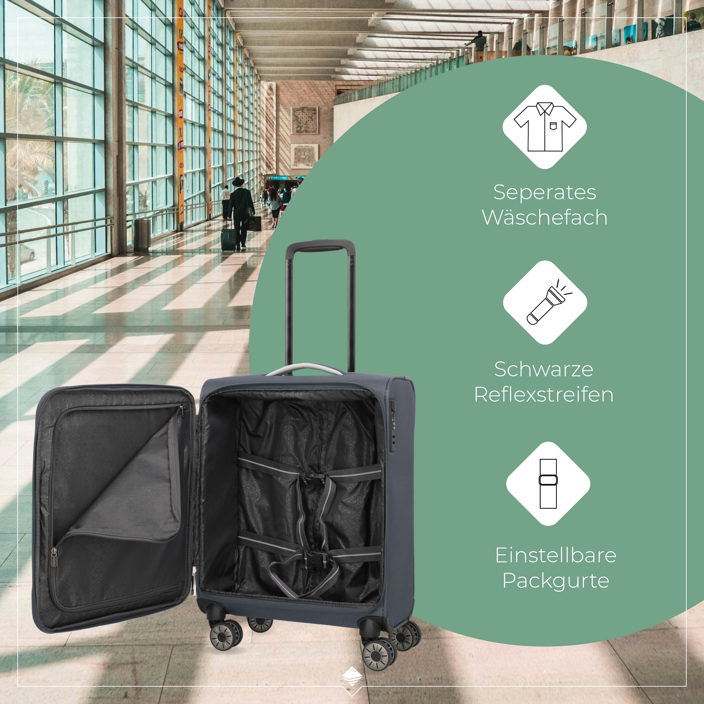 travelite Handgepäck-Trolley »JETPACK Multi Light 4 Cabin, konzipiert für Condor & Ryanair« 37 l 4 Rollen Weichgepäck-Koffer Handgepäck für die meisten gängigen Airlines