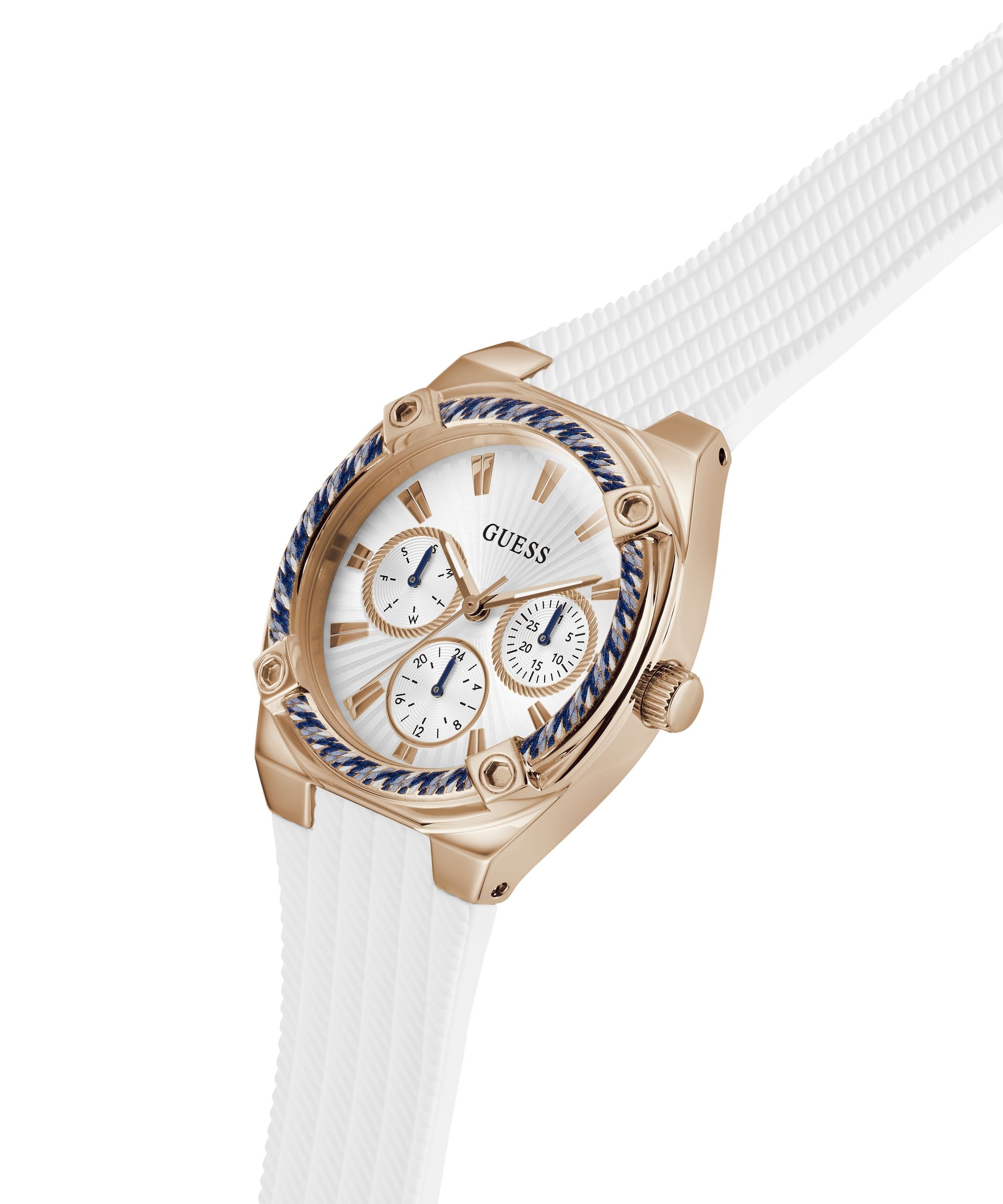 Guess Multifunktionsuhr »SAYLOR« Quarzuhr, Armbanduhr, Damenuhr, Silikonarmband, analog, Wochentag, Tag