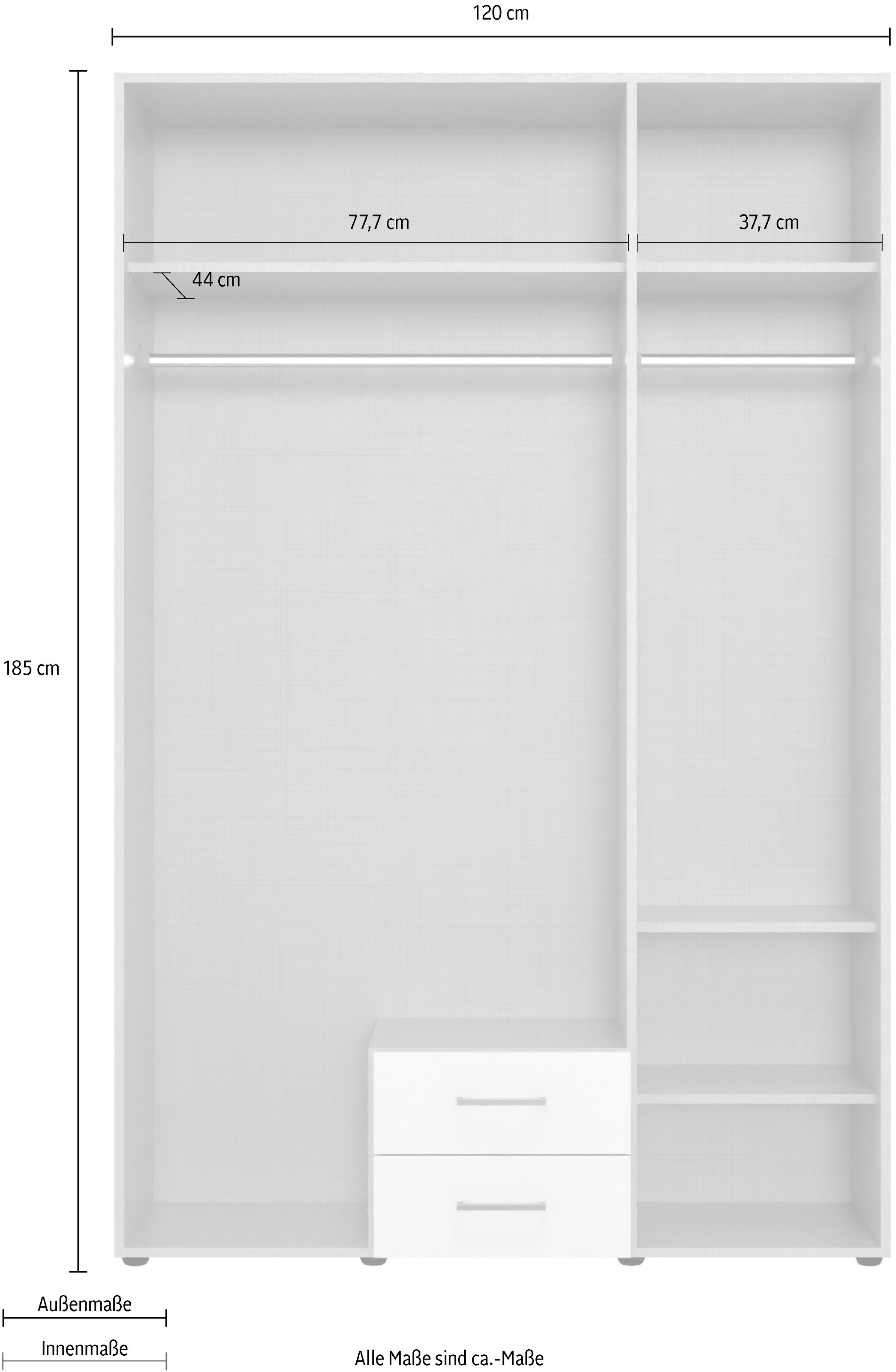 Wimex Drehtürenschrank »Mugano«, (mit langen oder kurzen Griffen aus Metall), wahlweise mit oder ohne Spiegel, mit Schubladen