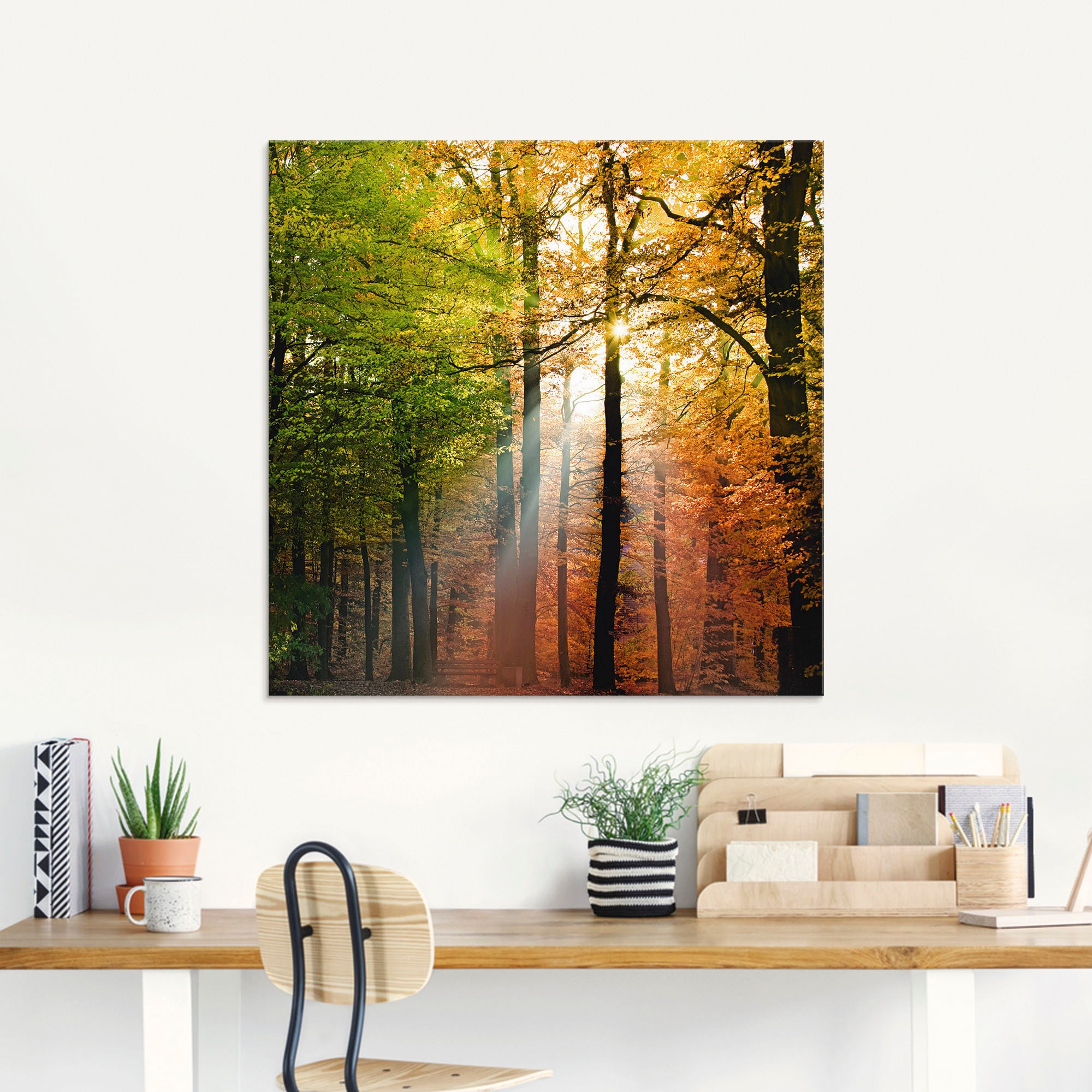 Artland Glasbild »Schöner Herbsttag 2«, Wald, (1 St.), in verschiedenen Größen