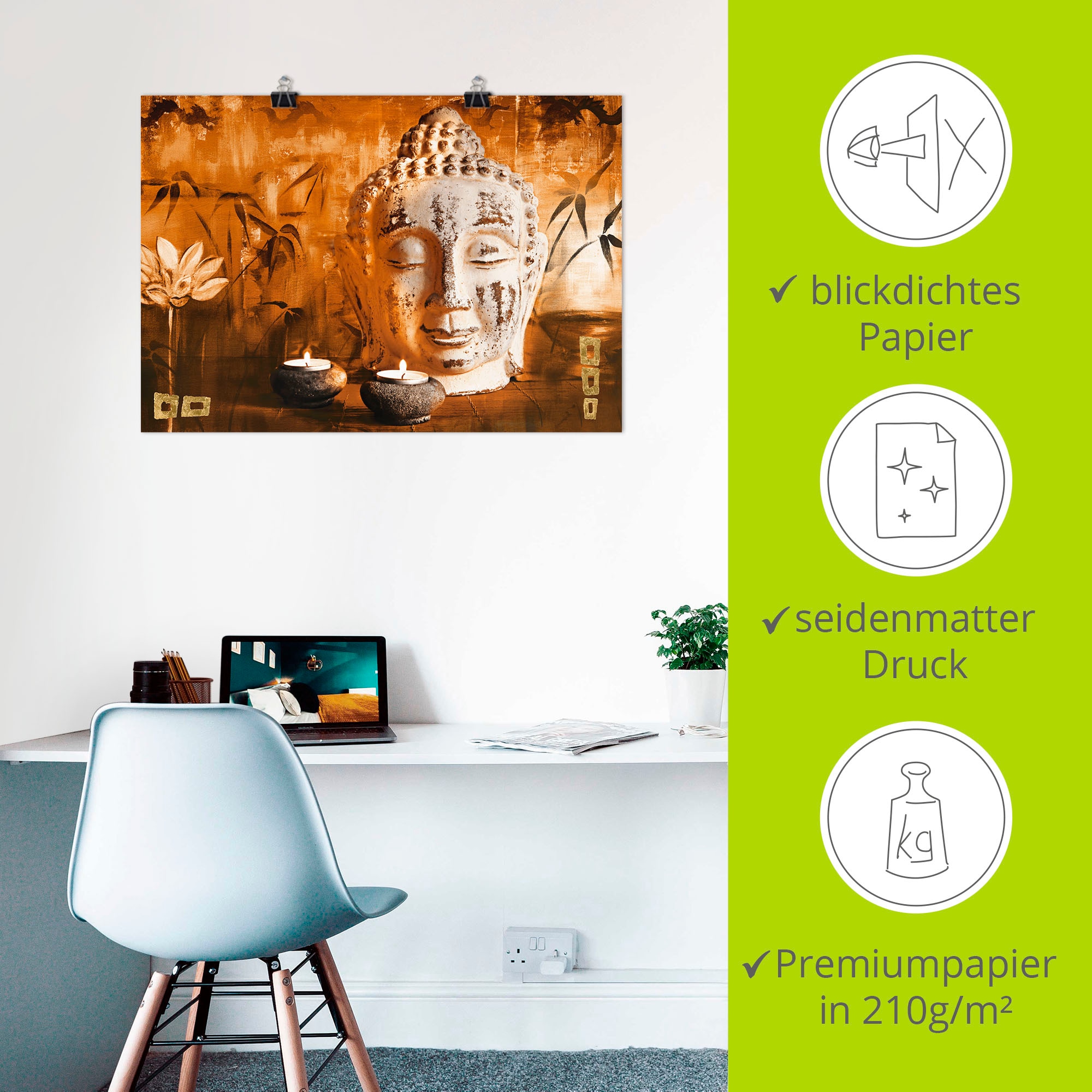 Artland Wandbild »Buddha mit Kerzen«, Religion, (1 St.), als Leinwandbild, Poster in verschied. Größen