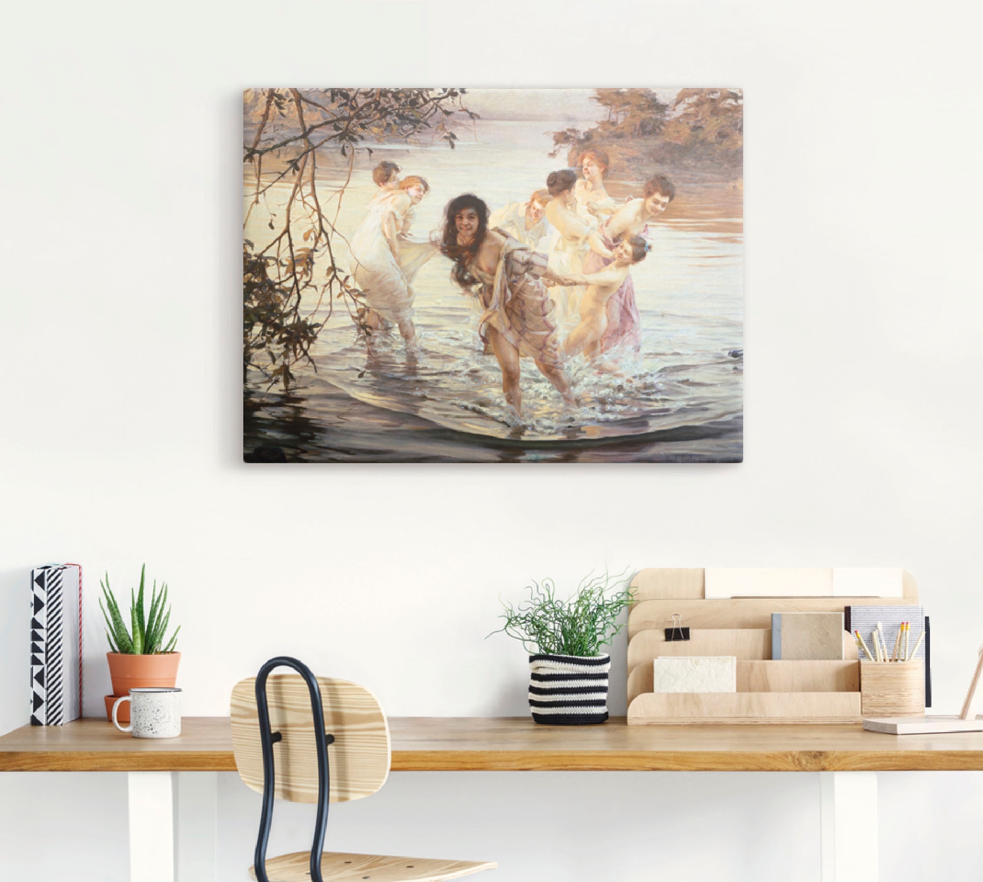 Familien, Gruppen OTTO St.), & im Wandbild als verschied. 1899«, (1 Leinwandbild, bei Wasser. »Glückliches Poster Größen Artland in Spiel