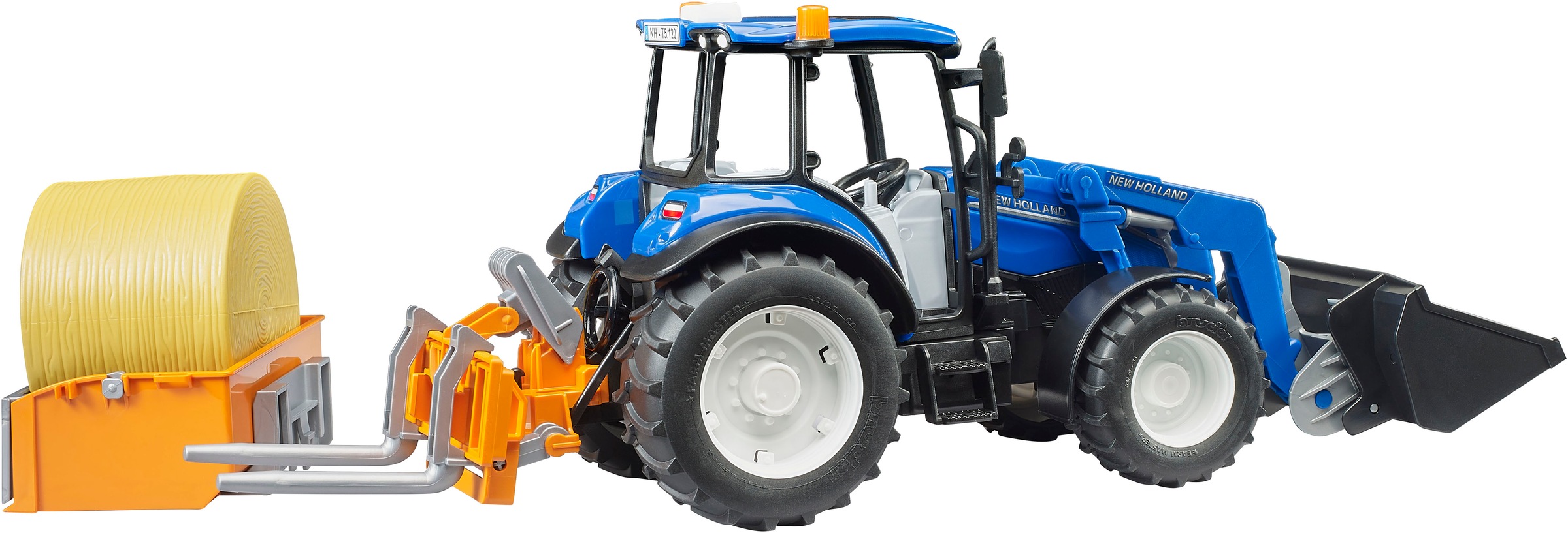 Bruder® Spielzeug-Traktor »New Holland T5.120 mit Frontlader (02187)« Ladekasten, Gabeln u. 1 Rundballen; Made in Europe