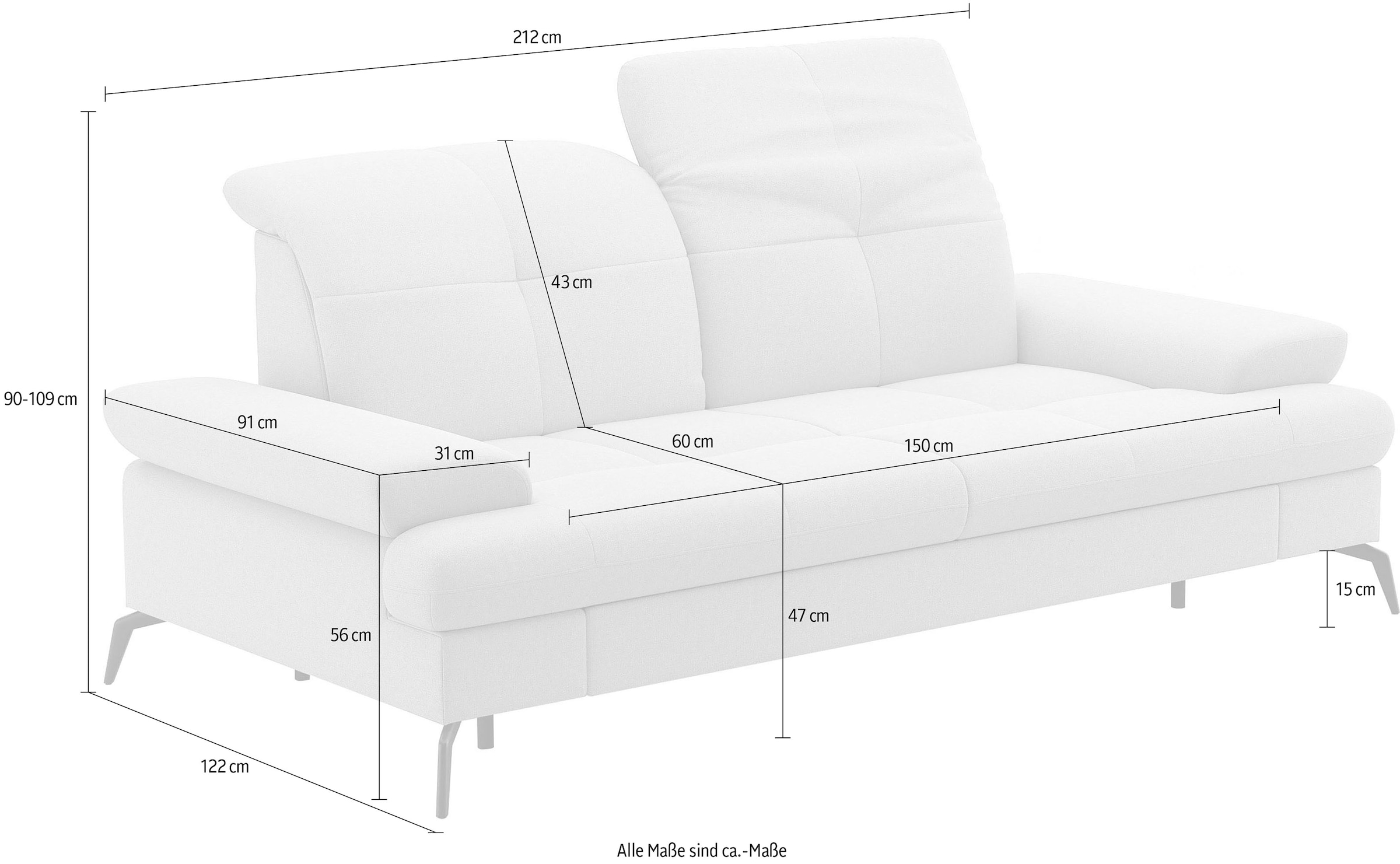 sit&more 3-Sitzer »Amica, inkl. Sitztiefenverstellung und Armteilverstellung«, wahlweise mit Kopfteilverstellung und Bettfunktion