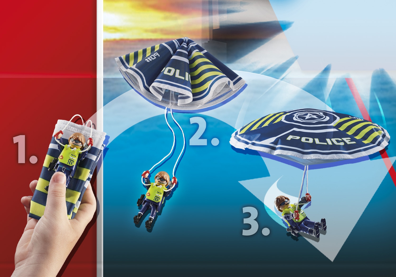 Playmobil® Konstruktions-Spielset »Polizei-Fallschirm: Verfolgung des Amphibien-Fahrzeugs (70781)«, (80 St.), City Action