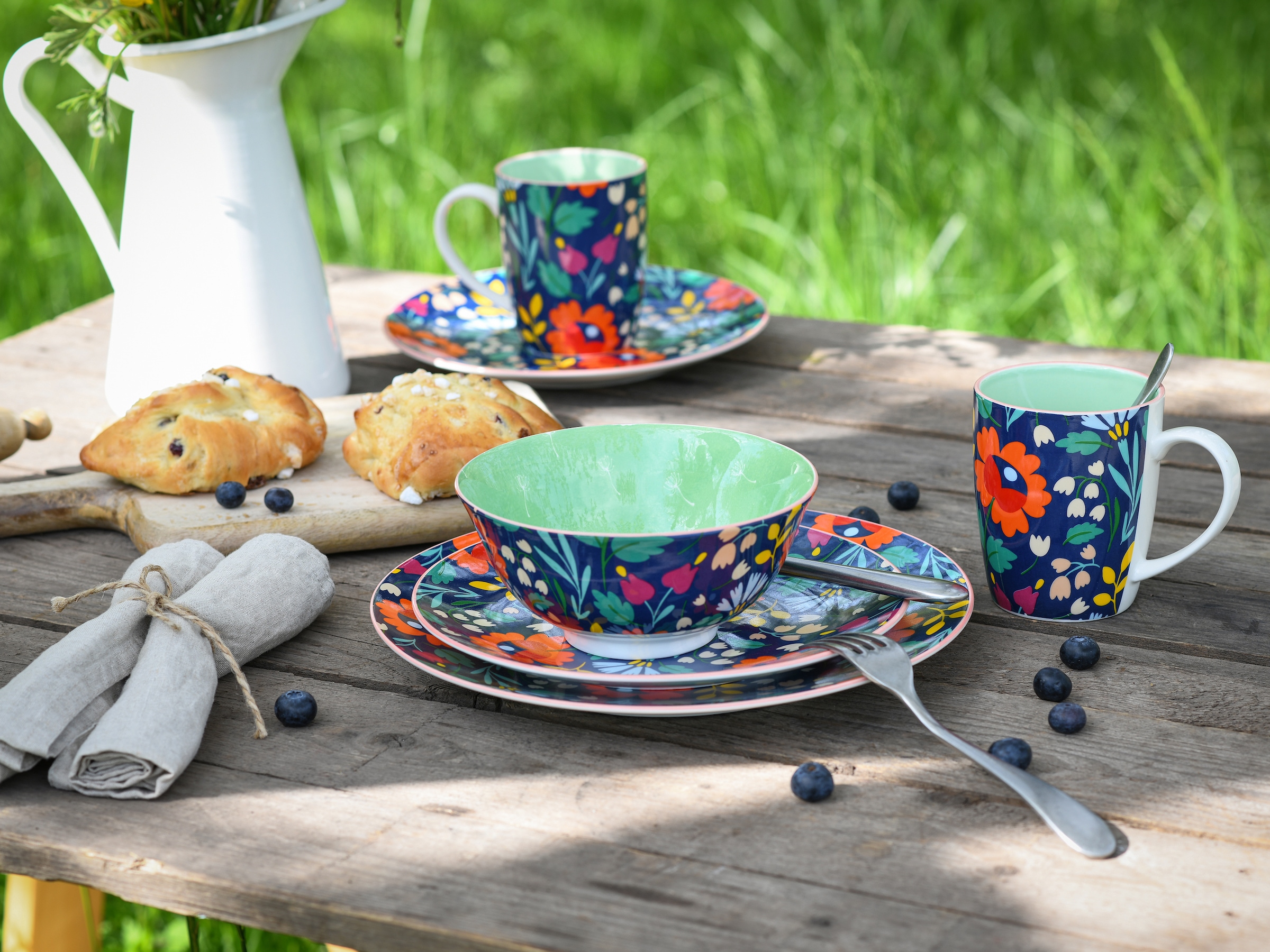 CreaTable Teller-Set »Folklore Blau, Teller Set 12-tlg« Blumenmotive