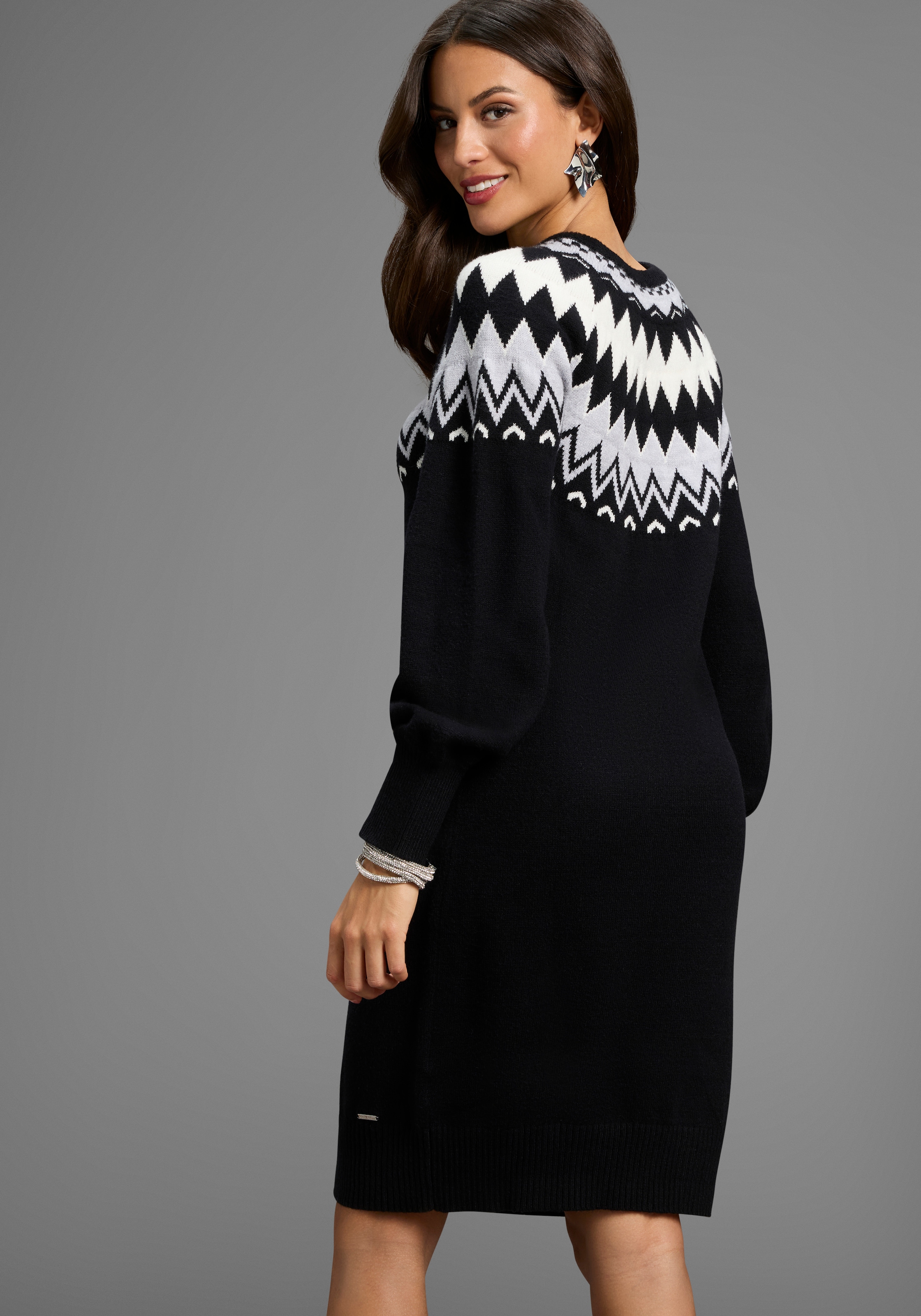 Laura Scott Strickkleid Ohne Taschen mit kuscheligem Norwegermuster - NEUE KOLLEKTION