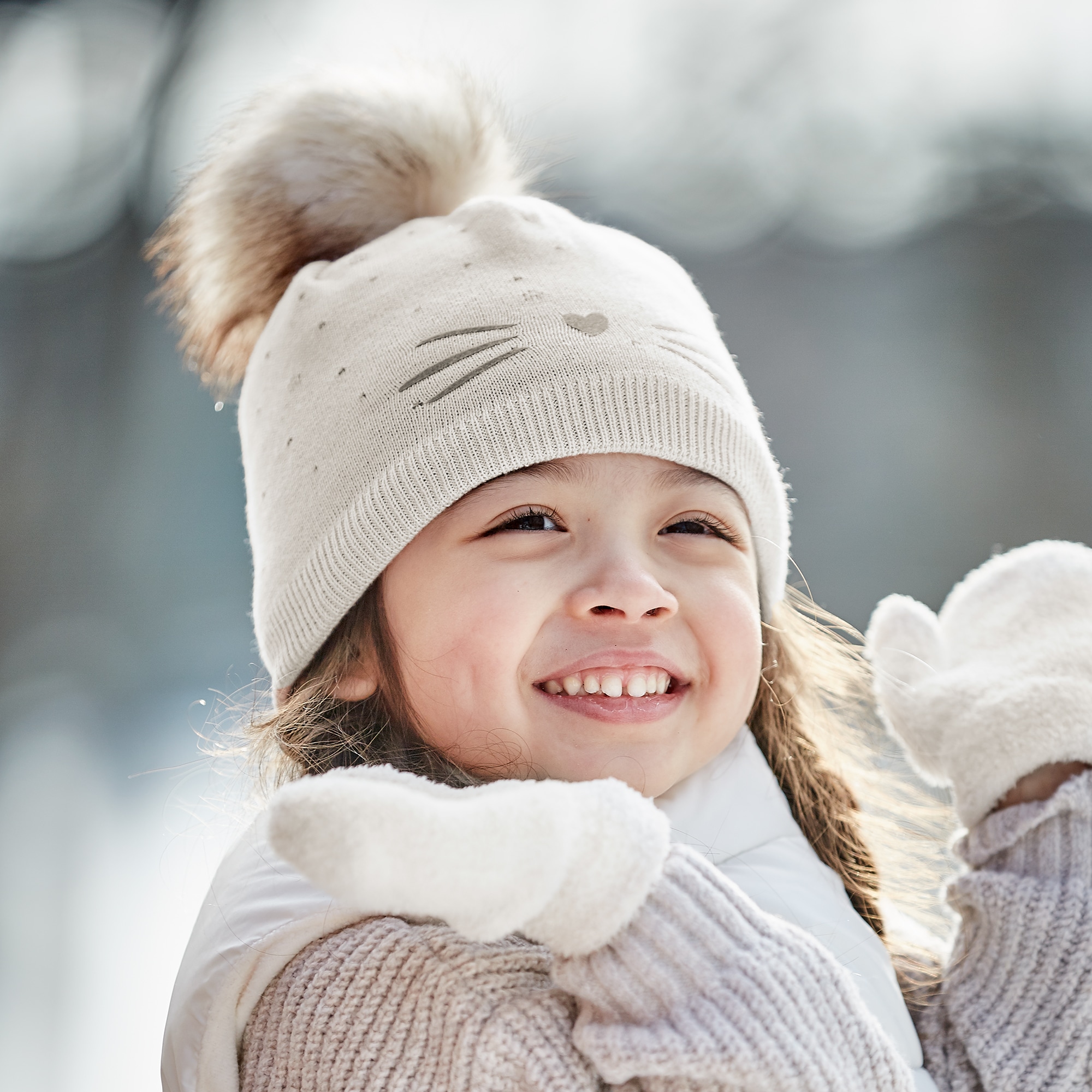 MAXIMO Beanie, mit Bommel, mit Stickerei, zweifarbig, wärmend