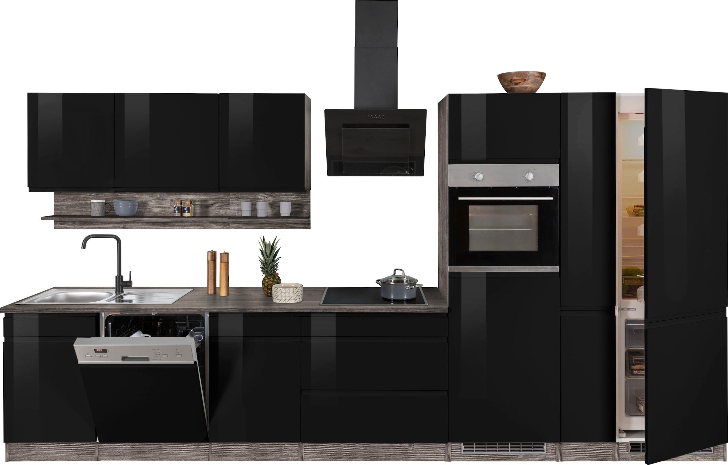 KOCHSTATION Küchenzeile »KS-Virginia«, Breite 390 cm, mit Glaskeramik-oder Induktionskochfeld