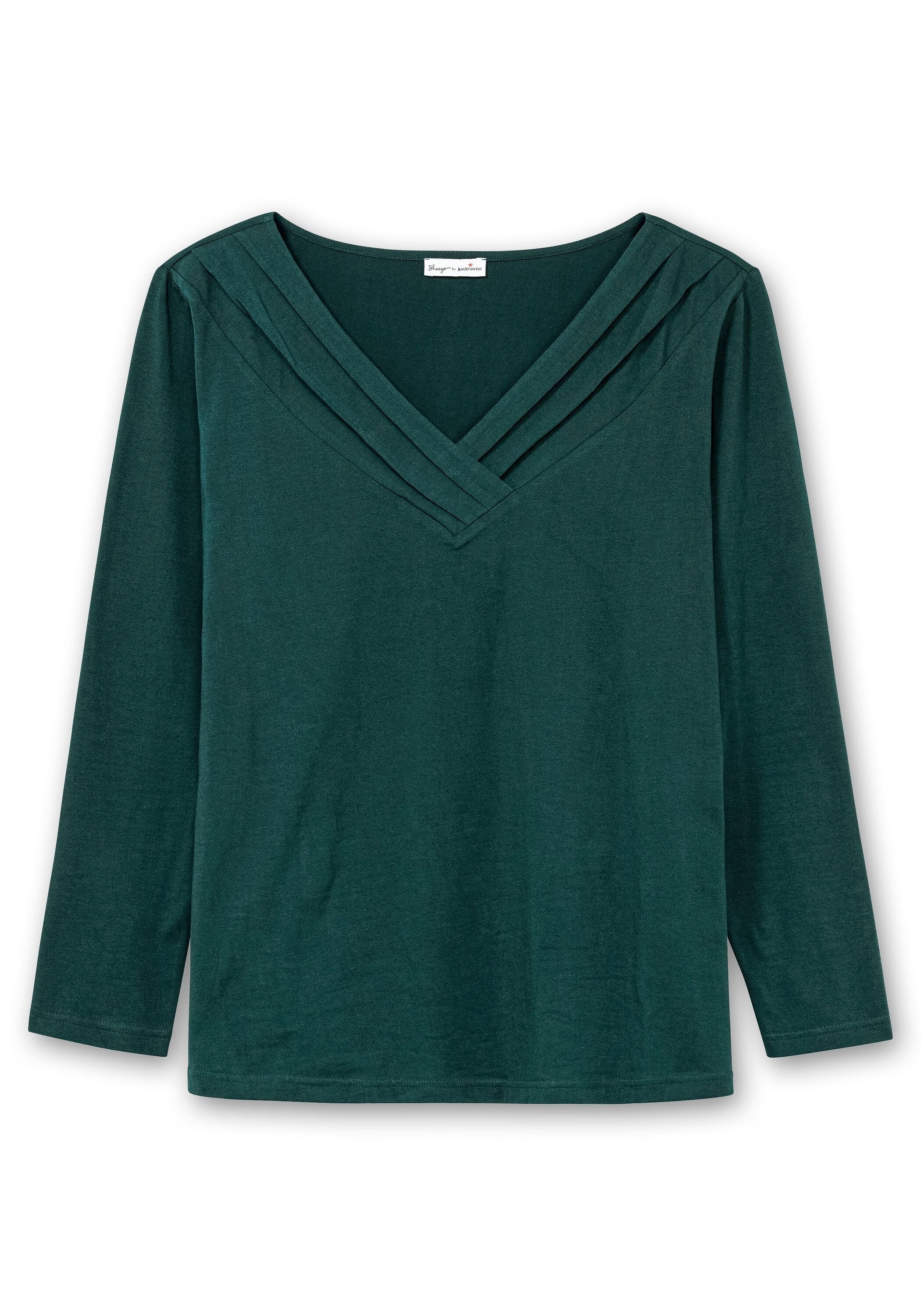 Sheego Langarmshirt »Langarmshirt mit Zierfalten am V-Ausschnitt, A-Linie«, mit Zierfalten am V-Ausschnitt, A-Linie