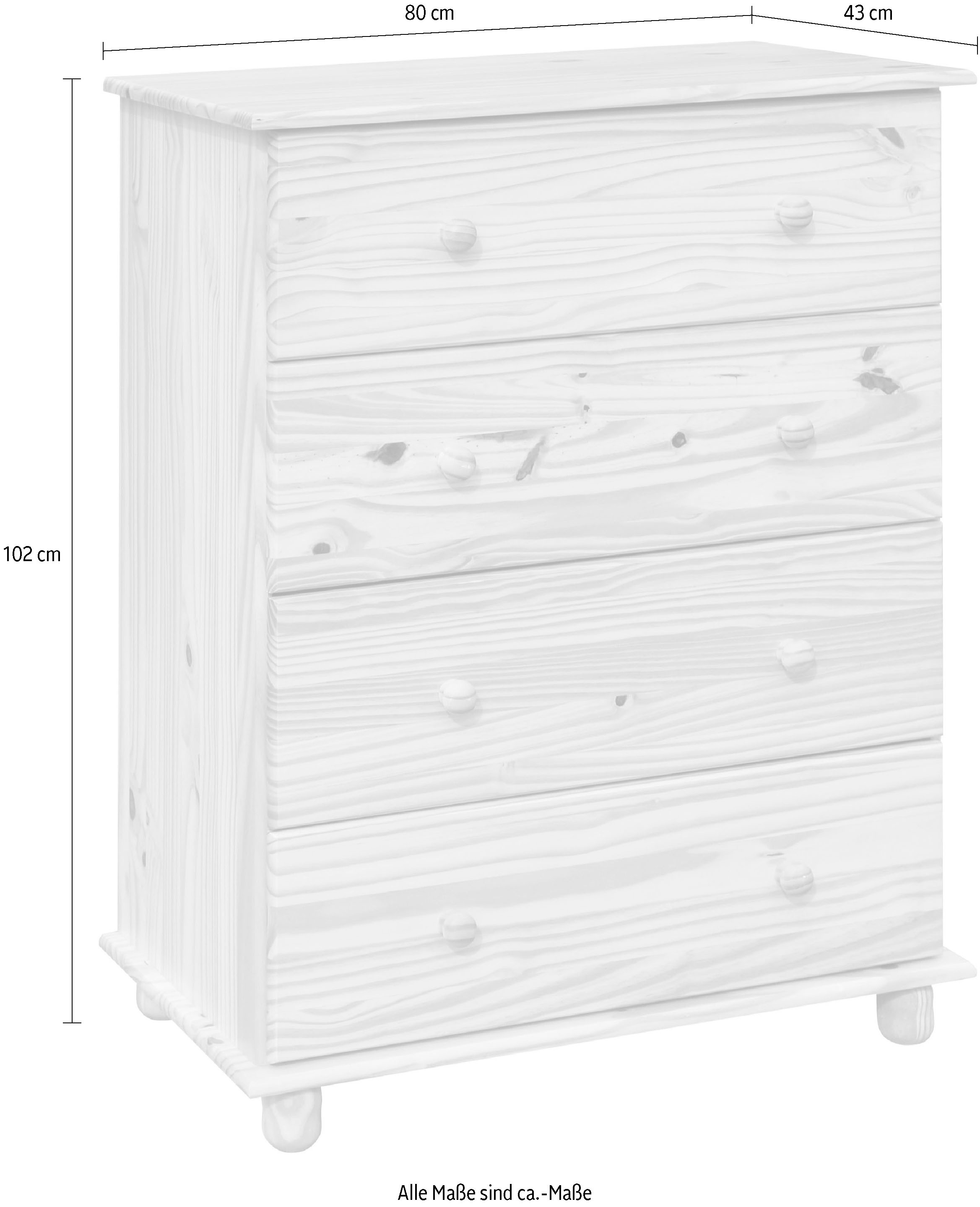 Home affaire Kommode »Chur« aus massiven Kiefernholz, Breite 80 cm, Höhe 102 cm