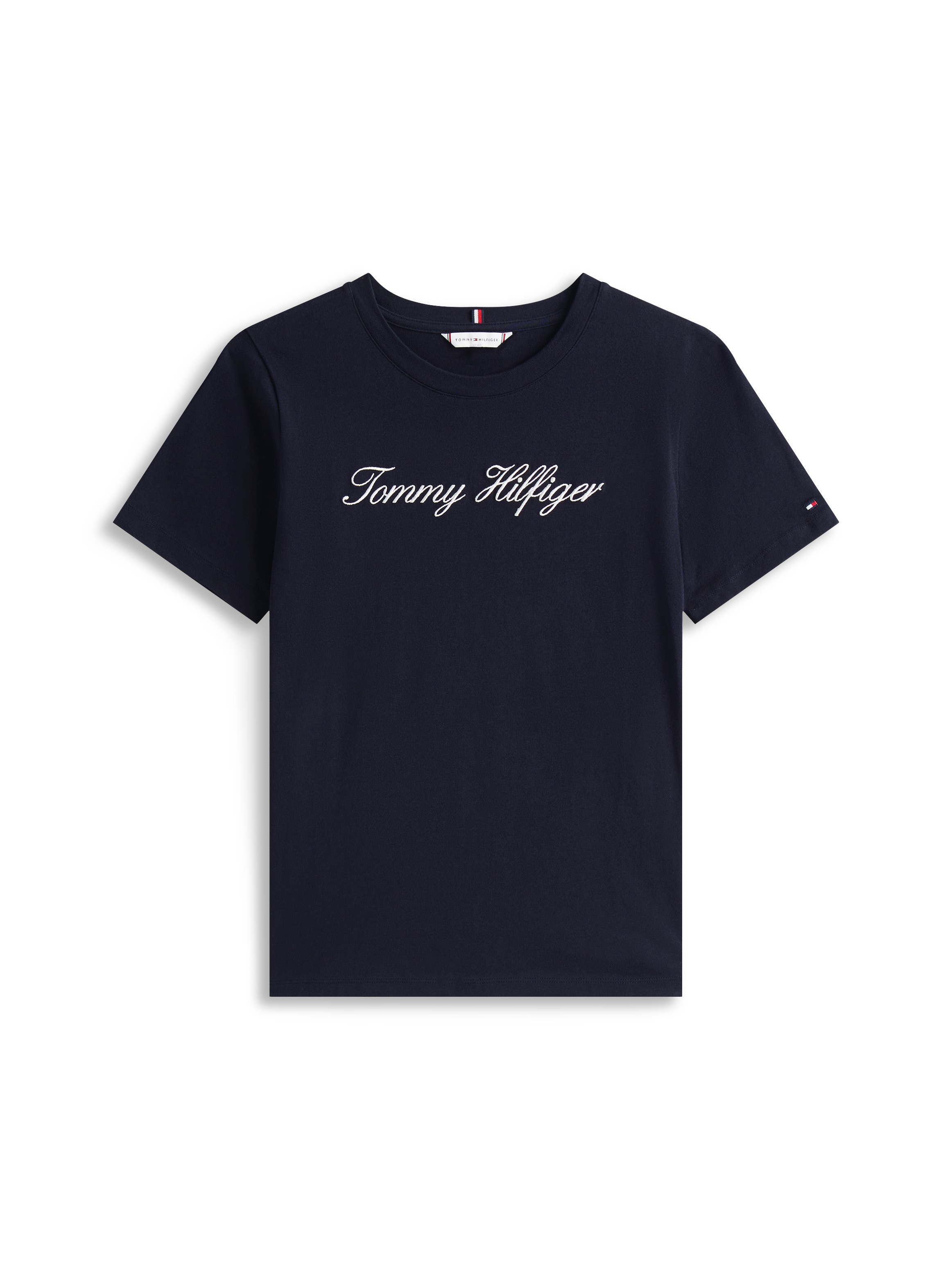 Tommy Hilfiger T-Shirt »NOS SCRIPT REGULAR C-NK SHORT SLEEVE« mit Rundhals und kontrastfarbener Stickerei, Regular Fit