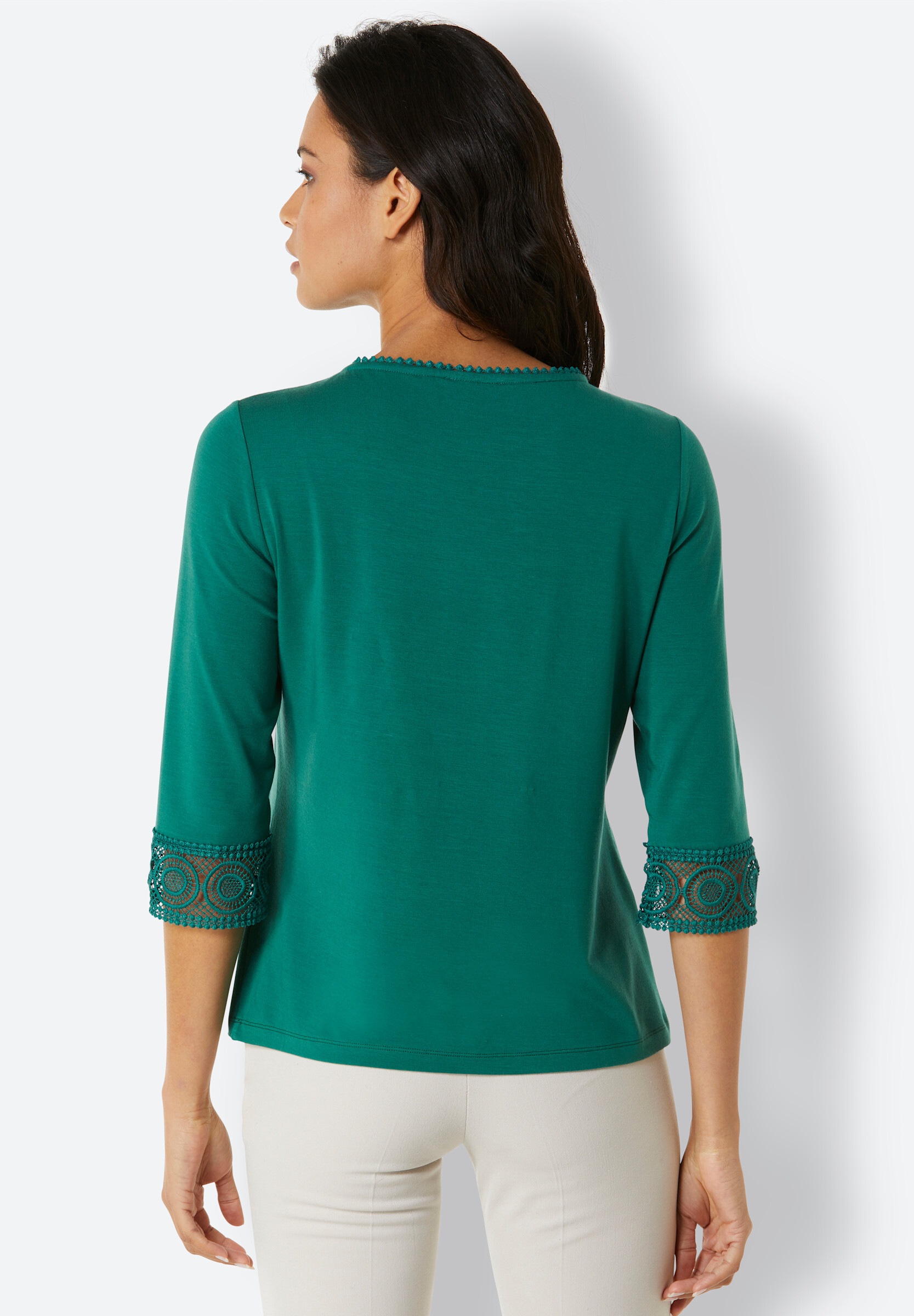 creation L T-Shirt »Lyocell-Shirt 3/4-Arm-Shirt mit Spitzenbordüre an Ausschnitt und Ärmeln«